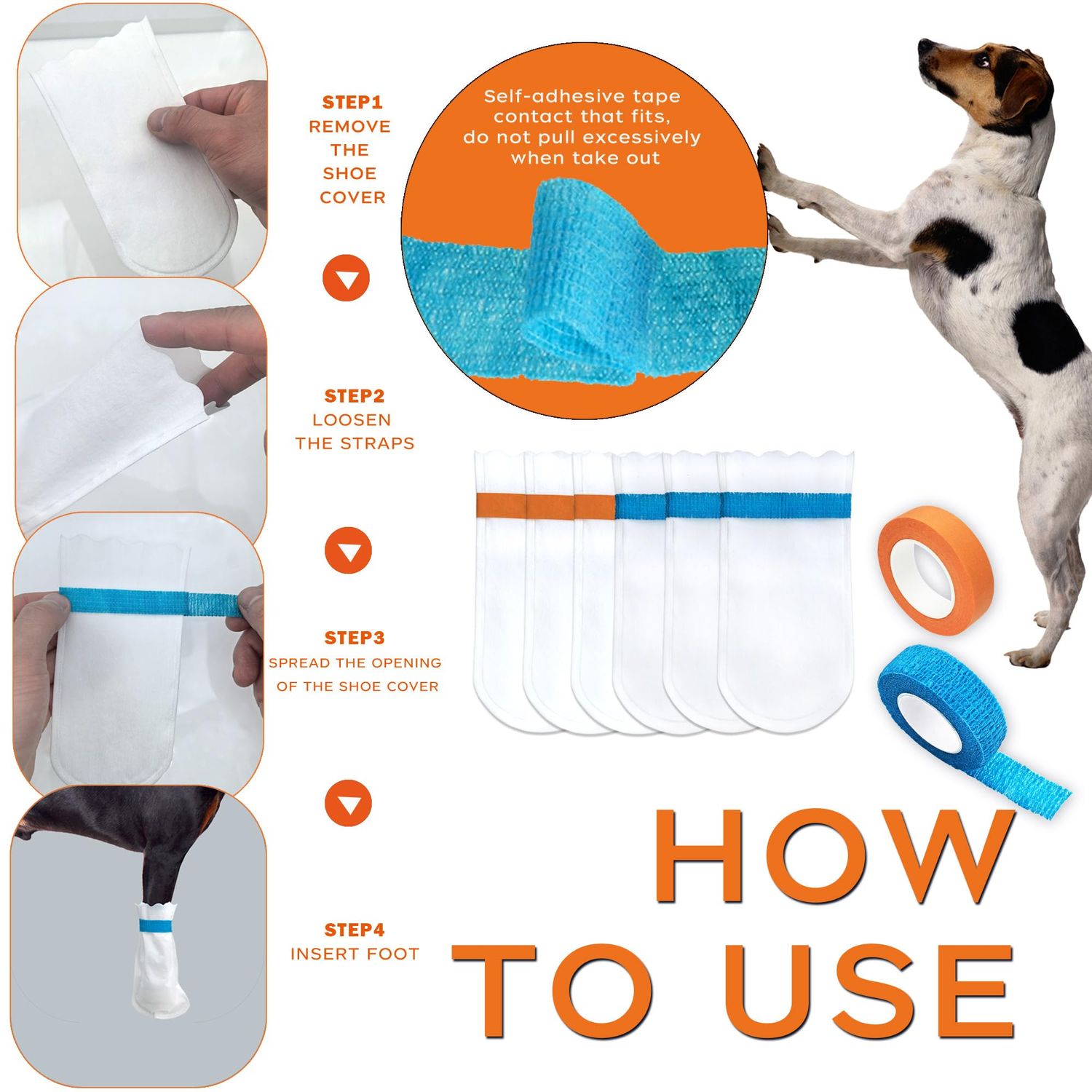 20 Disposable Dog Boots, Disposable Waterproof Dog Boots, Disposable dustproof Dog Shoes, with 3 Rolls of Adjustable self-Adhesive Bandages for Enhanced Adhesion (L)