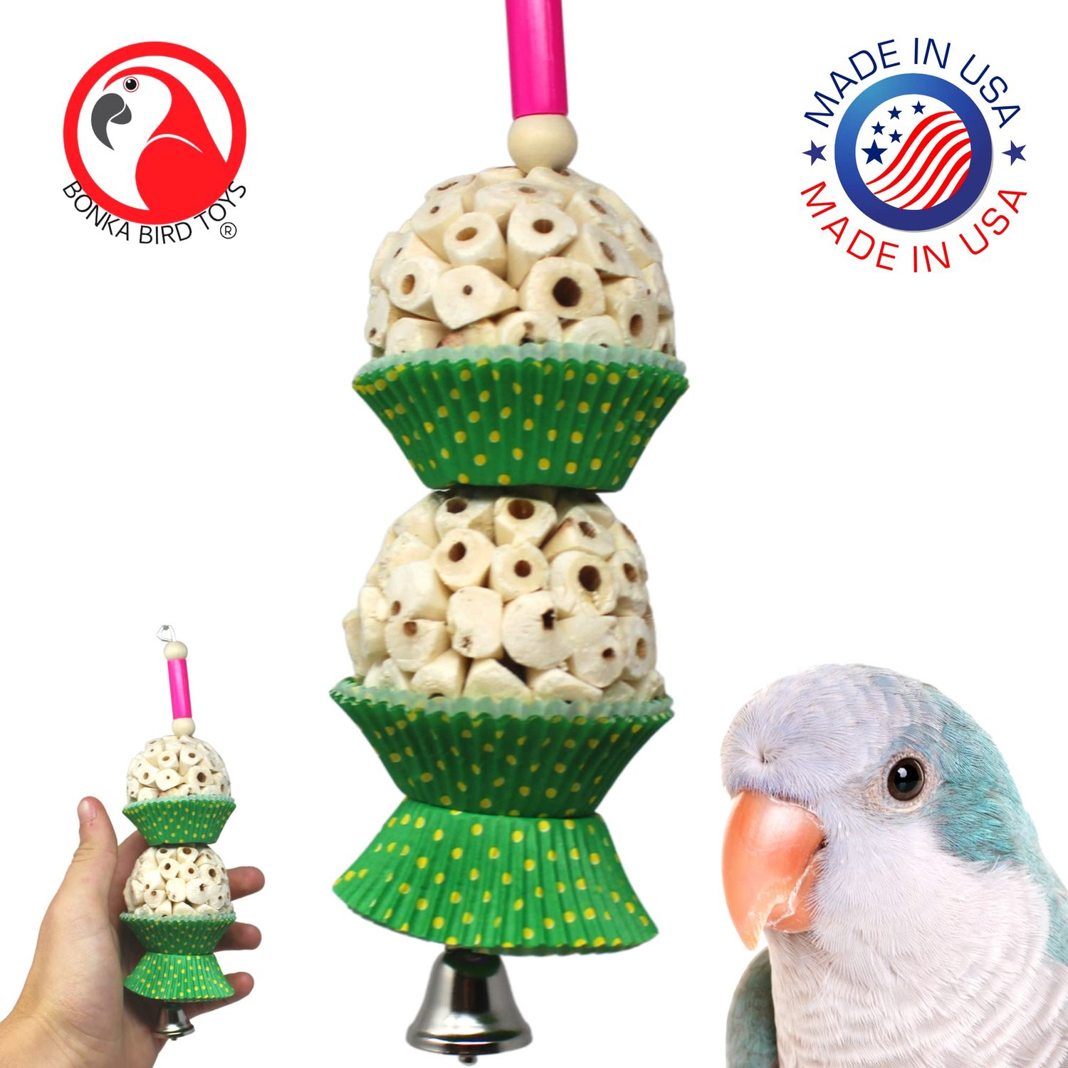 Bonka Bird Toys 2365 Two Mini Cakes Small Medium Bird Toy Natural Sola Cupcake Chew Shred Forage Cockatiel Parakeet Conure and Other Similar Birds