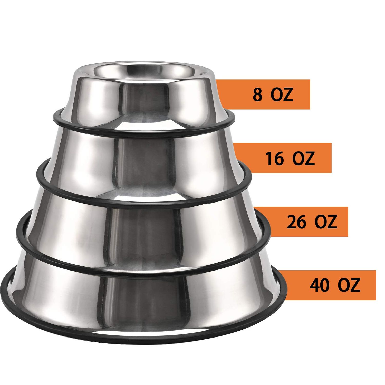 2Packs Stainless Steel Dog Bowl with Anti-Skid Rubber Base for Small/Medium/Large Pet, Perfect Dish, Pets Feeder and Water Choice Puppy Cat Kitten (8oz)