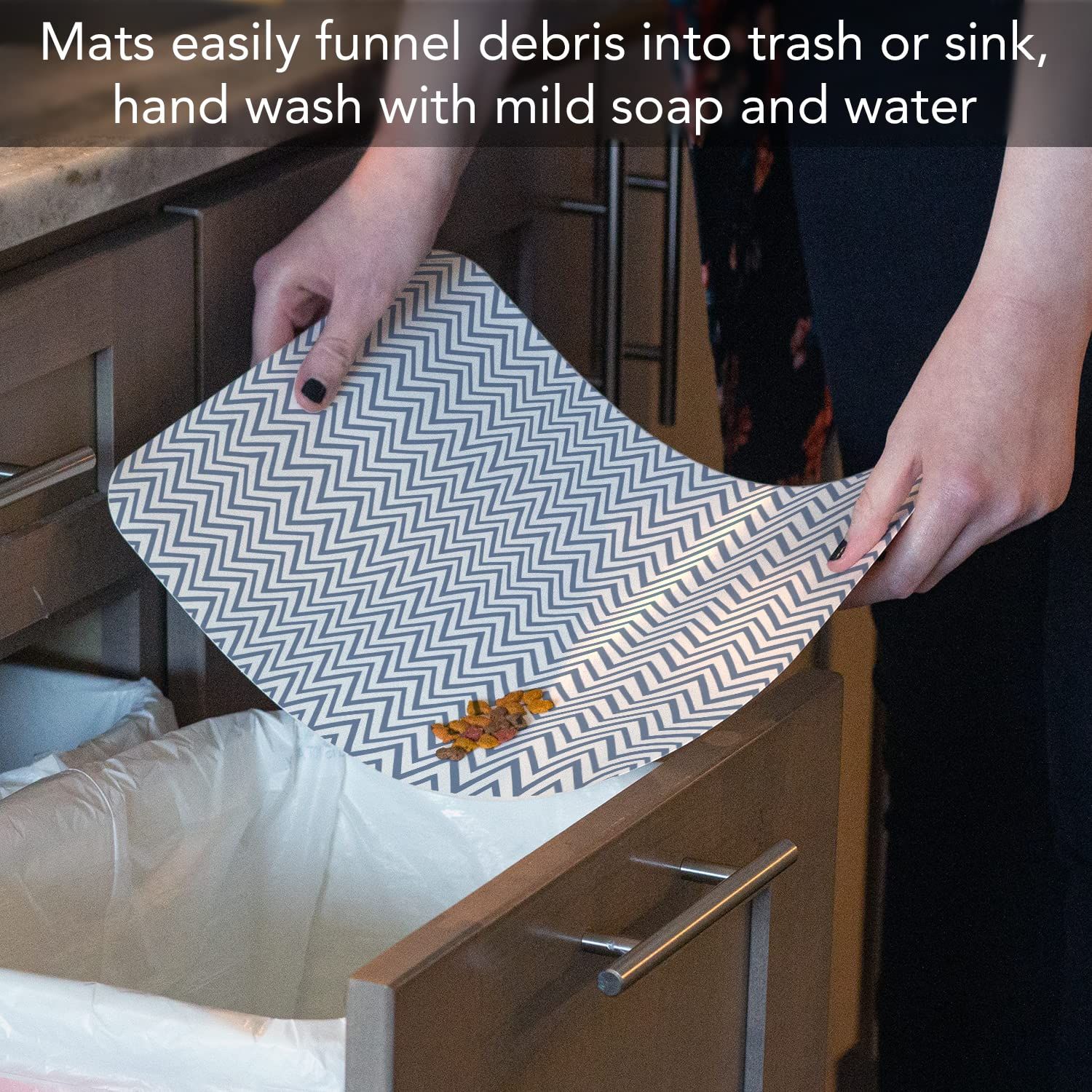 CounterArt Chevron Easy Care Waterproof Pet Placemat 17.13” x 11.25” Made in The USA of BPA Free Plastic, Safe for Pets, Protects Floors from Cat & Dog Bowls