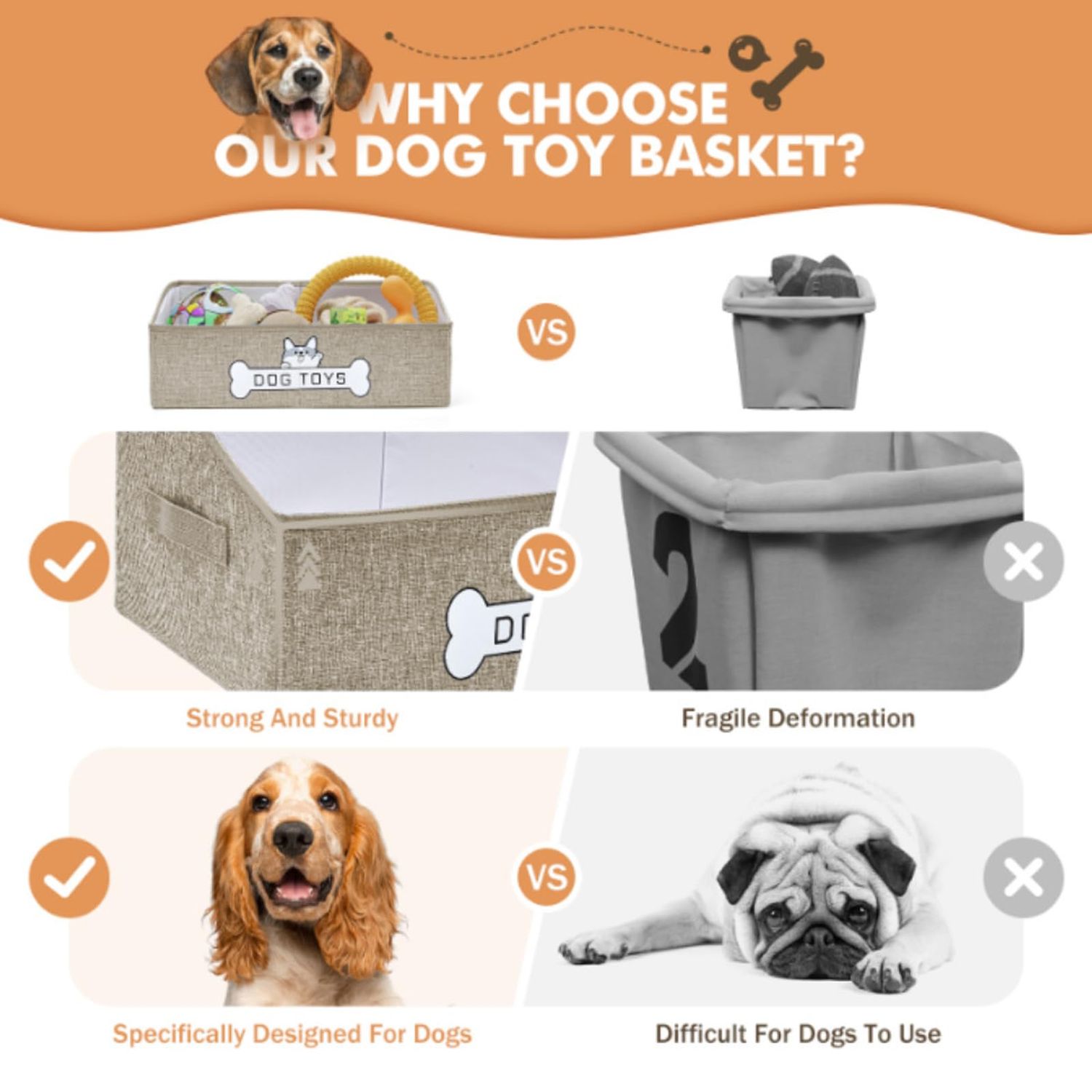 Mutiearo Dog Toy Basket, Specially Designed for Dog Toy Storage, Collapsible Dog Toy Box with Handle，Perfect for Storing Pet Toys and Accessories (Light Khaki), KY0300