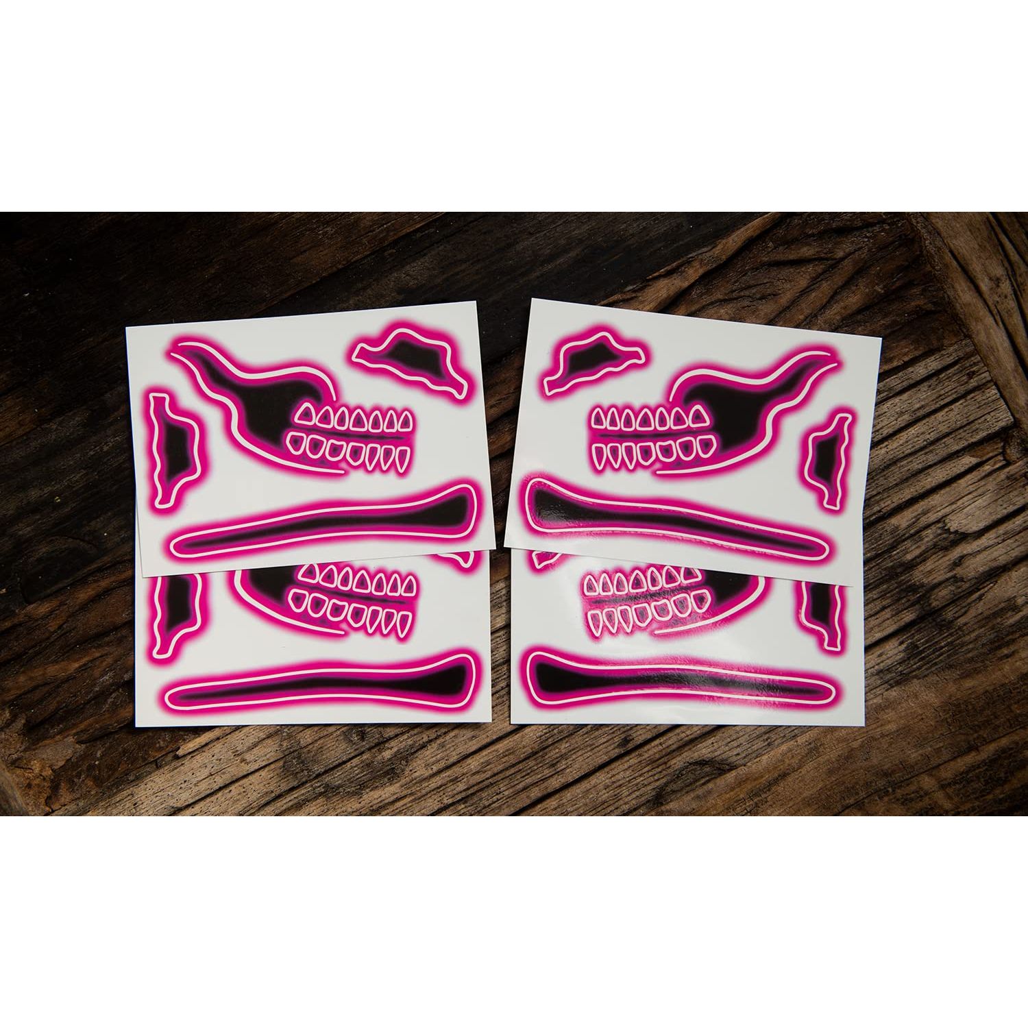 Tattoocrew 2 x Neon Skull Face Pink Temporary Tattoo, Halloween Costume for Women and Men, Adult, Glow in the Dark