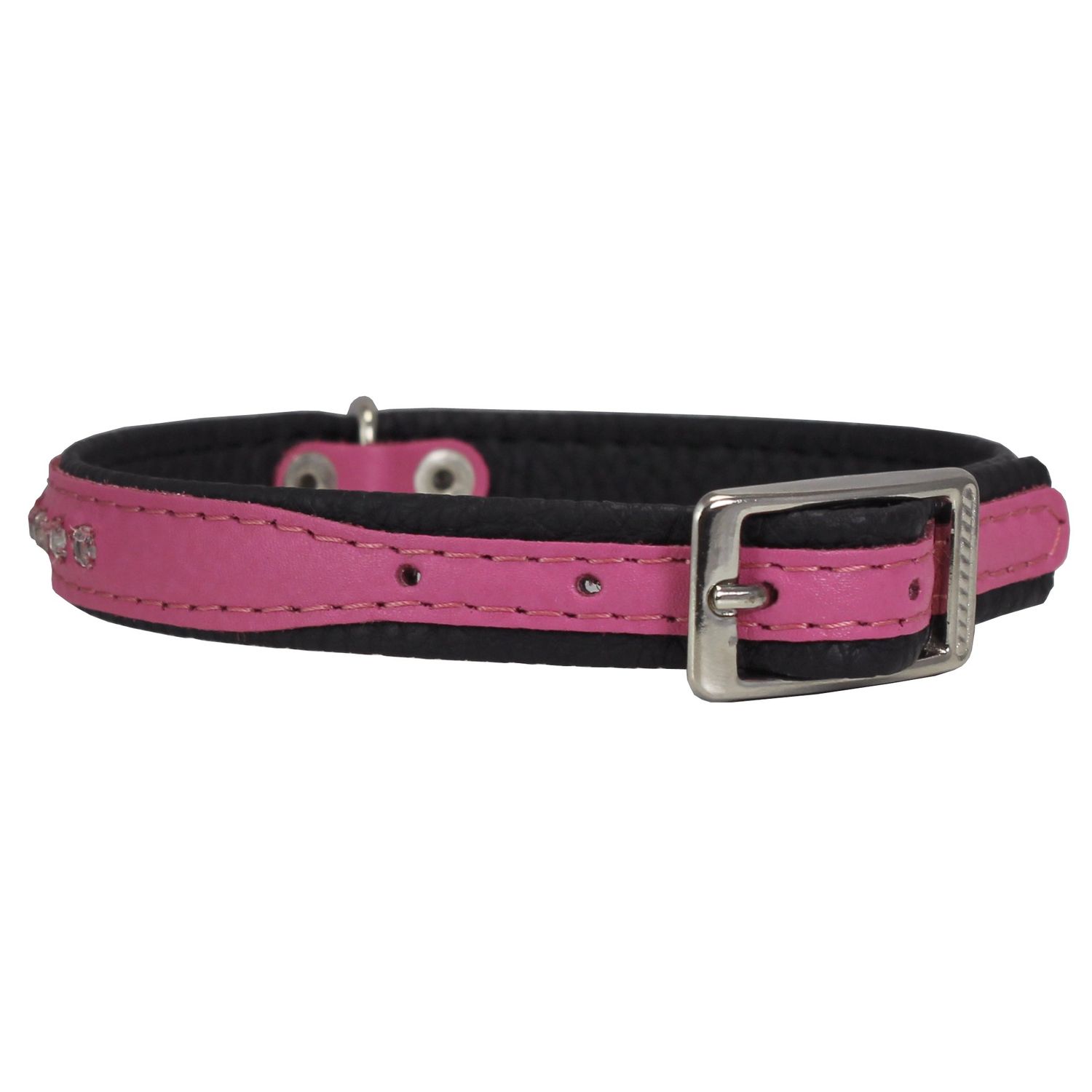 Dogs My Love Rhinestone Genuine Leather Dog Collar (Pink, 8"-9.5" Neck)