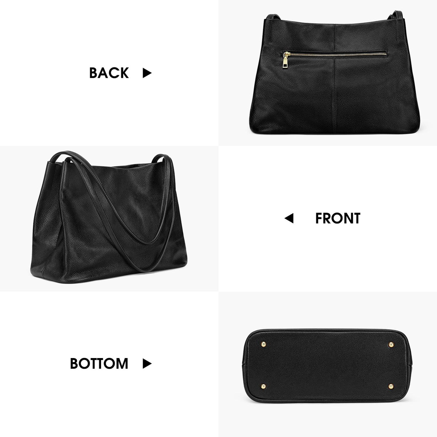 Kattee Soft Genuine Leather Tote Bags for Women Casual Shoulder Hobo Purses and Handbags with Top Magnetic Snap Closure (Black)