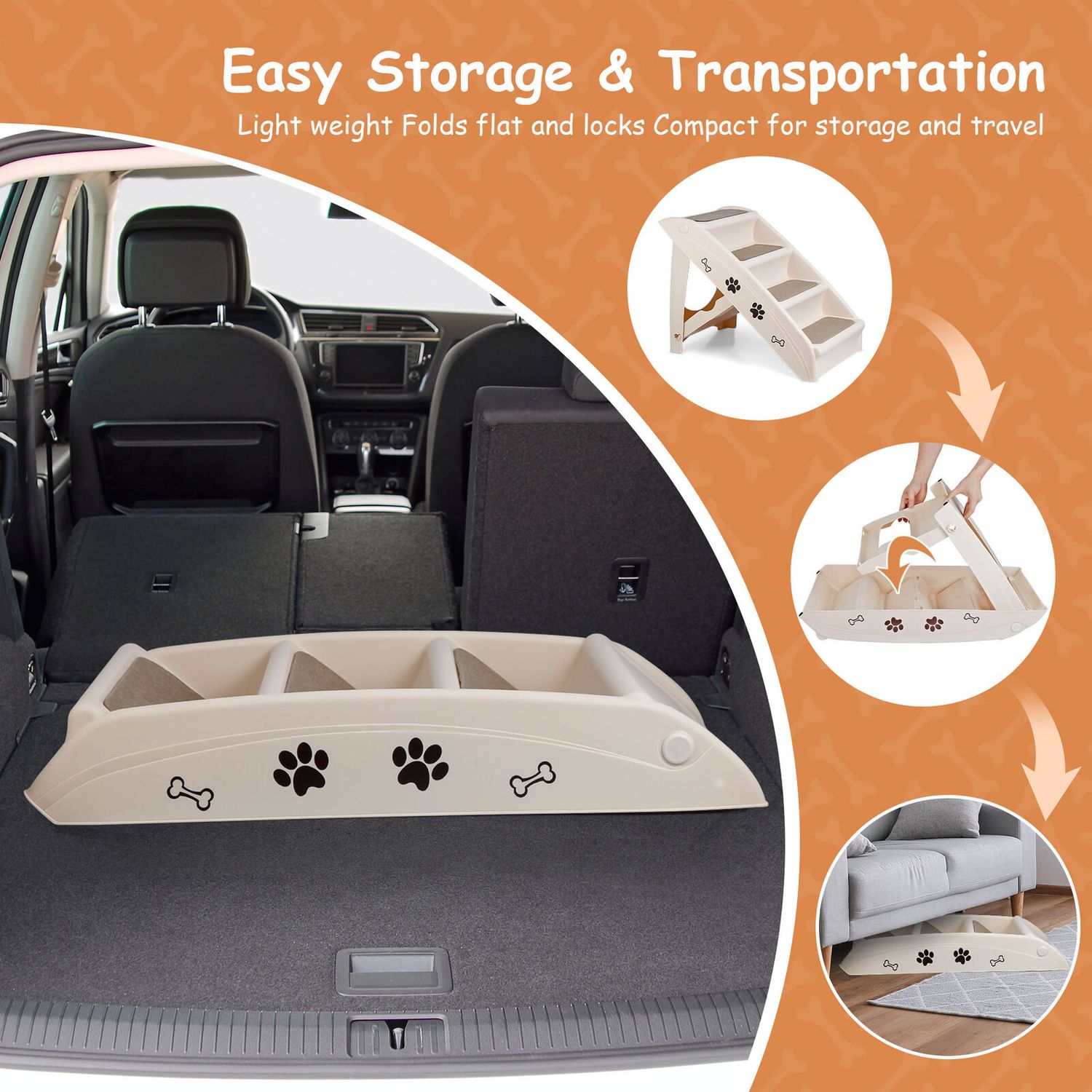 Foldable Dog Ramp Stairs For Small Pets Dog Pickup Travel Ladder MAX 100 LB