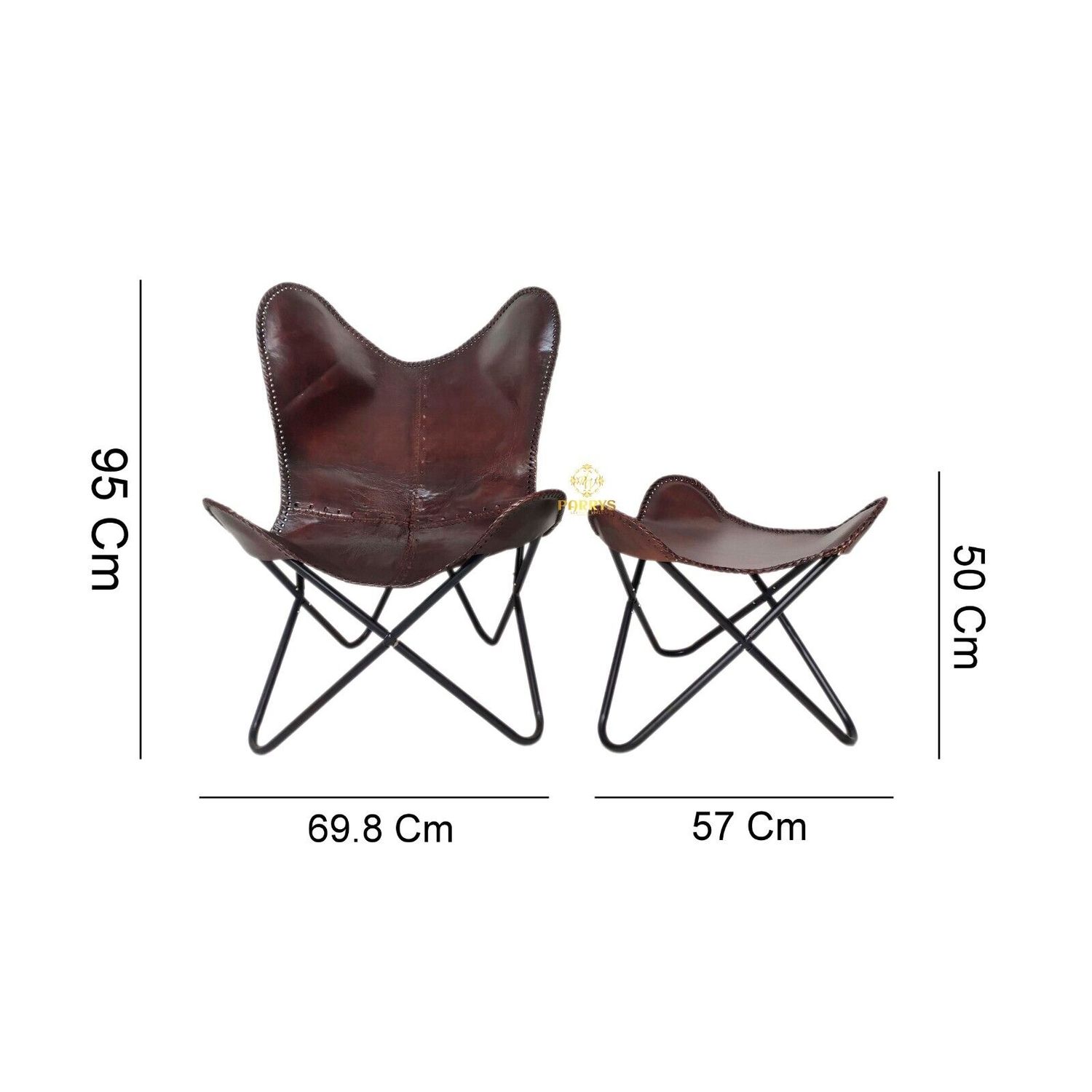 Brown Buffalo Leather Butterfly Chair With Ottoman Footstool Relaxing Chair
