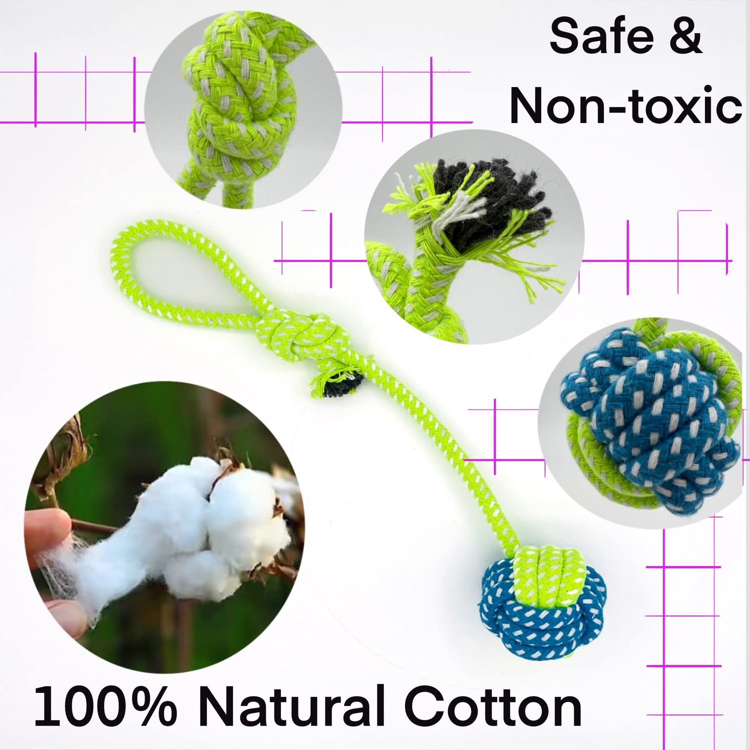 YESWOOD! Tug of War Dog Toy Small Breed,Dog Ball with Rope,4-Pack Rope with Ball Attached for Small and Medium Dogs, Ball On Rope Dog Toy,Rope Ball Dog Toy,Puppy Interactive Gift