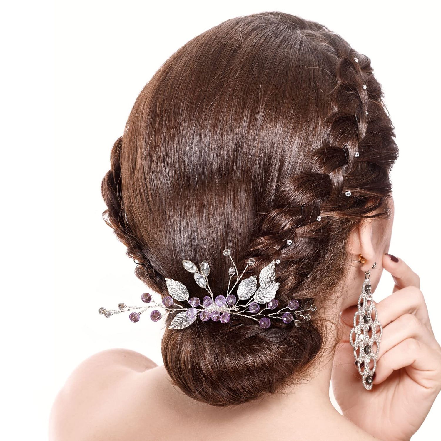 PAGOW 2PCS Leaf Hair Combs, Purple Rhinestone Hair Comb Clips, Hair Side Comb Clips, Crystal Wedding Headpiece Hair Accessories For Women, Girls, Bride, Bridesmaid (4.73 x 2.76 inch)