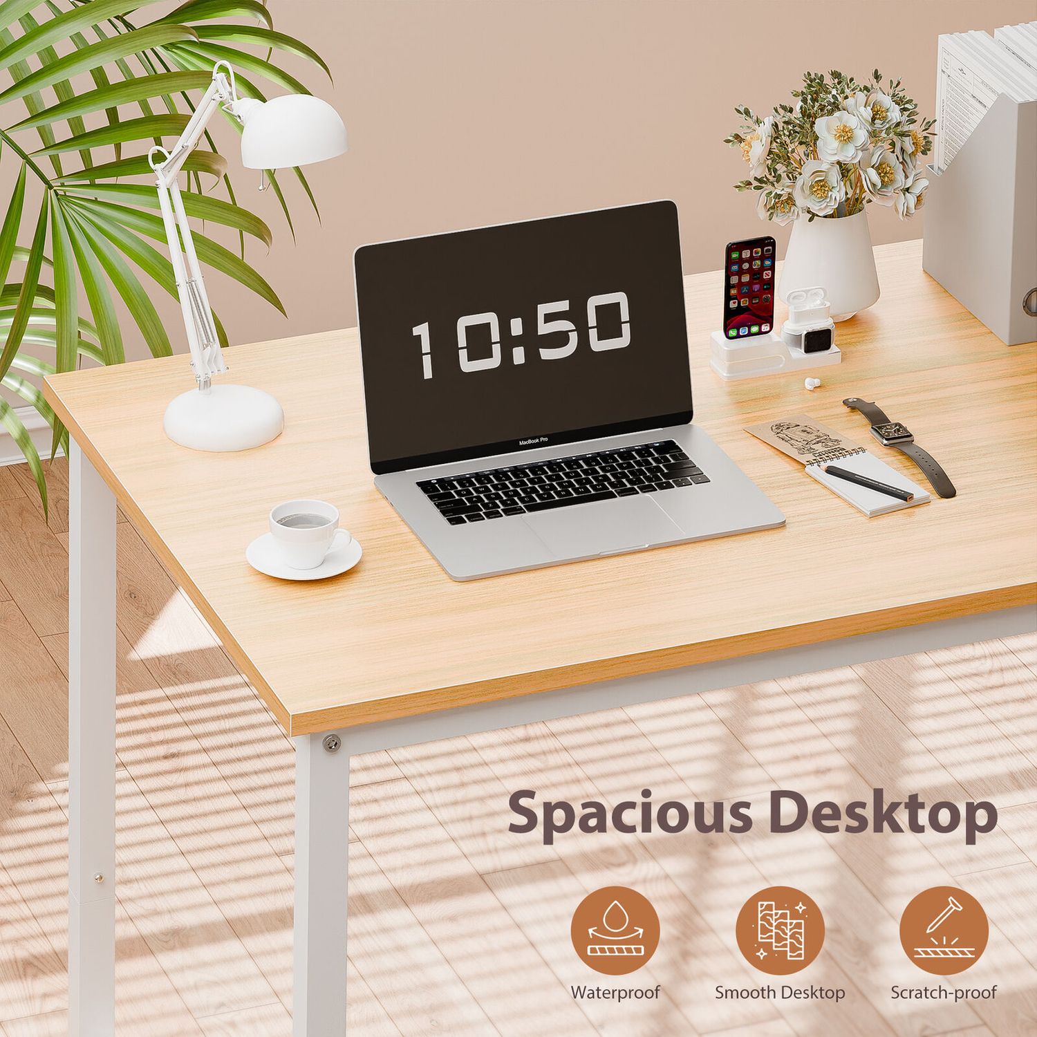 55" Modern Computer Desk Study Workstation Home Office Desk for Bedroom Natural
