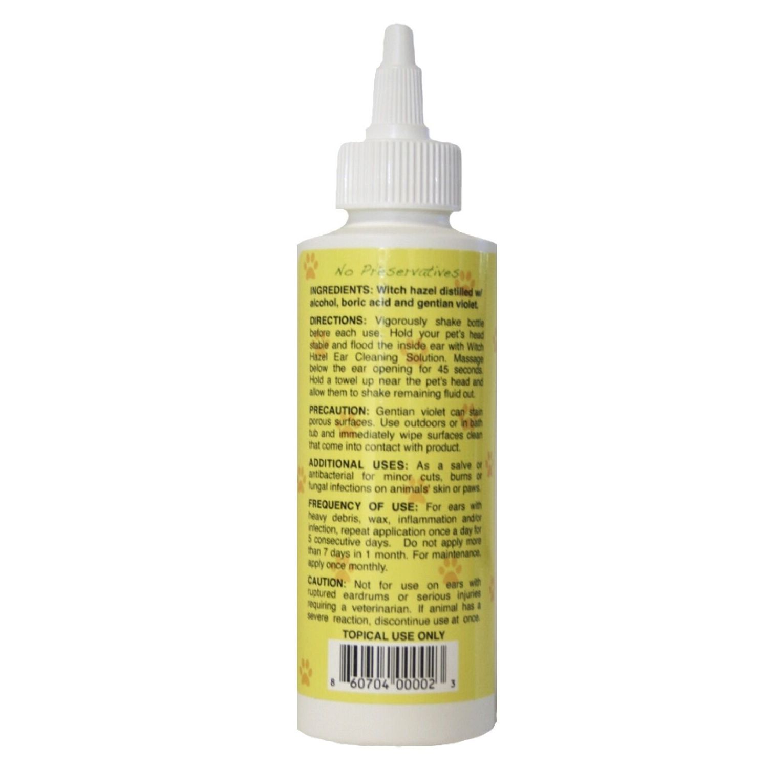 Witch Hazel Dog & Cat Ear Cleaning Solution Infection Treatment, 4oz