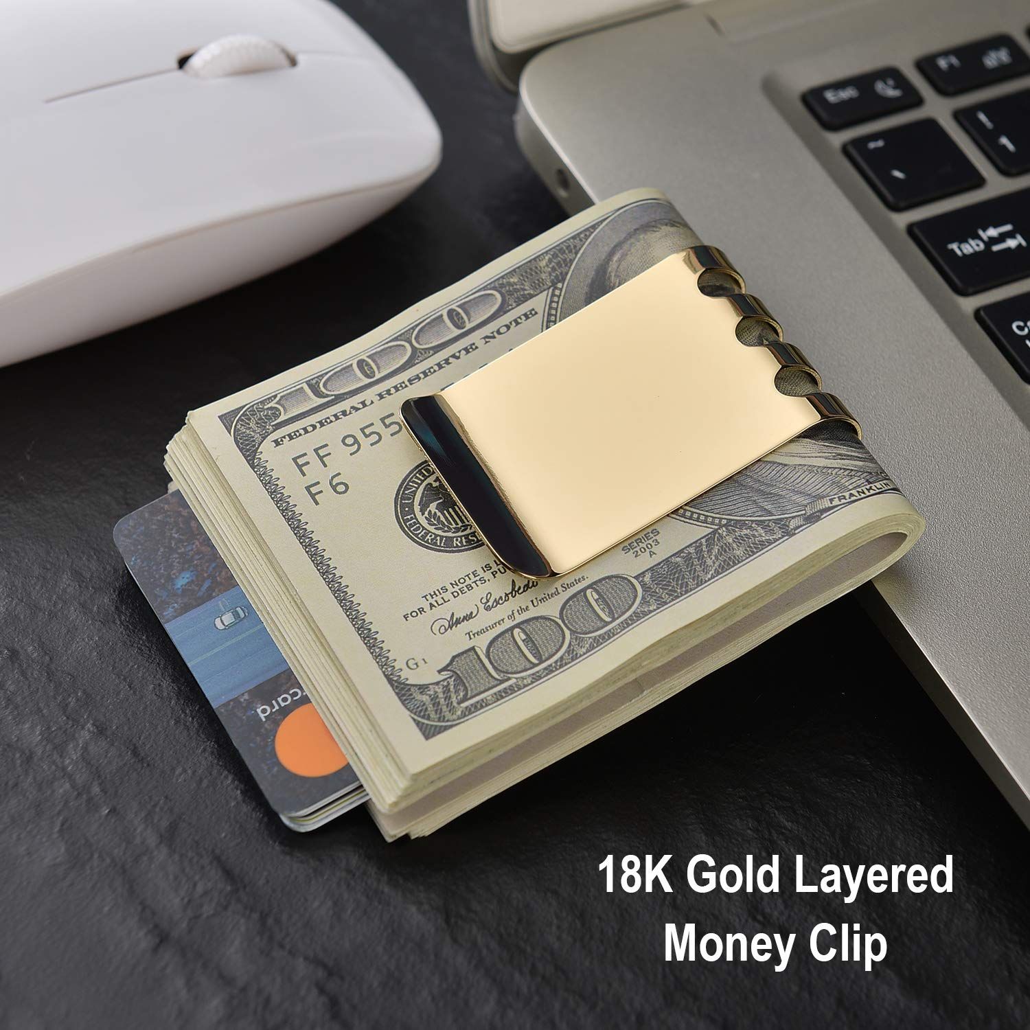 Lindenle Money Clip Spring Steel Cash Clips Large Capacity Minimalist Front Pocket Wallet (Medium Size 18K Gold)