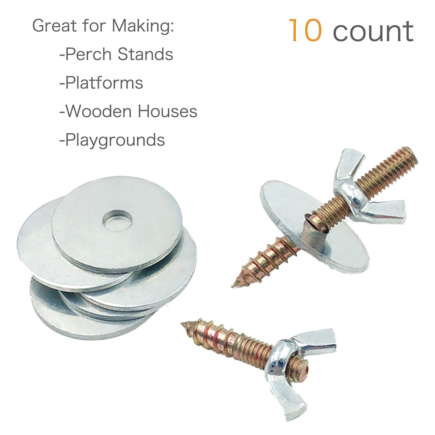 10 Pack Screw and Nuts for Building Bird Perch Stand, Hamster Platform, Chinchilla Wooden House, Small Animal Playground-Connecting and Fixing to Pet Cage