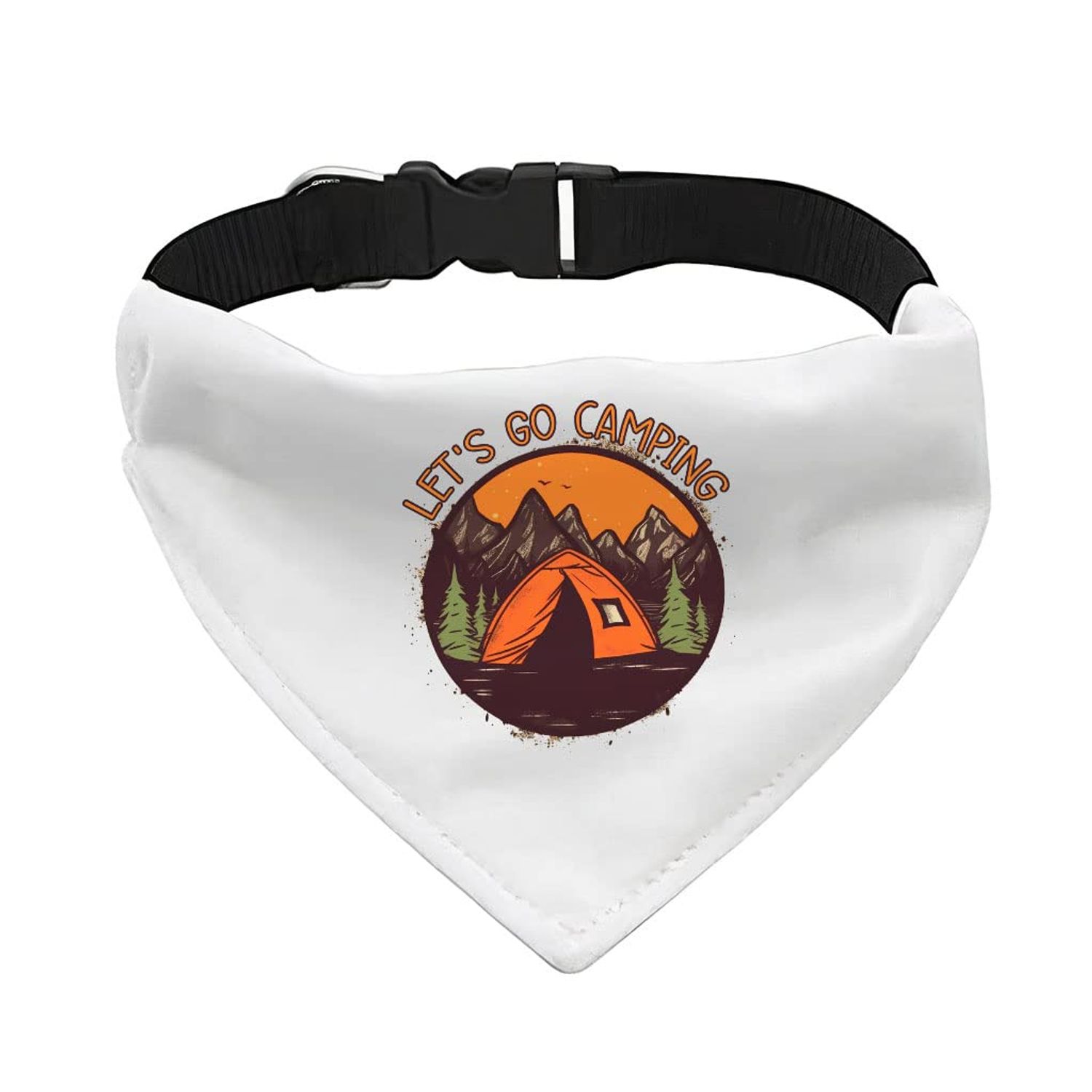 Let's Go Camping Pet Bandana Collar - Tent Scarf Collar - Camping Dog Bandana - L