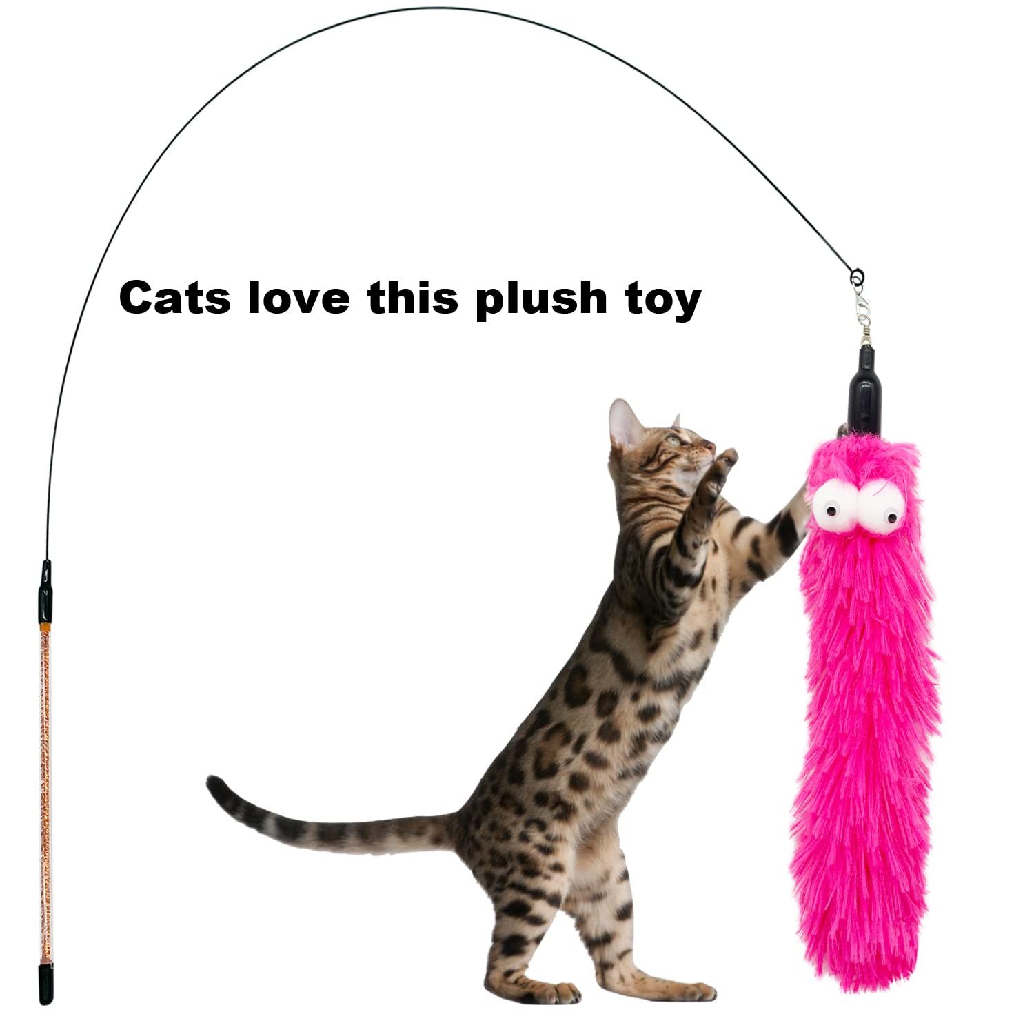 CATENESS Cat Wand Feather Toys, 1 PCS Elasticity Cat Toy Wand and 8 PCS Worms Refills, Interactive Teaser Wand Toy for Indoor Cats Play Exercise