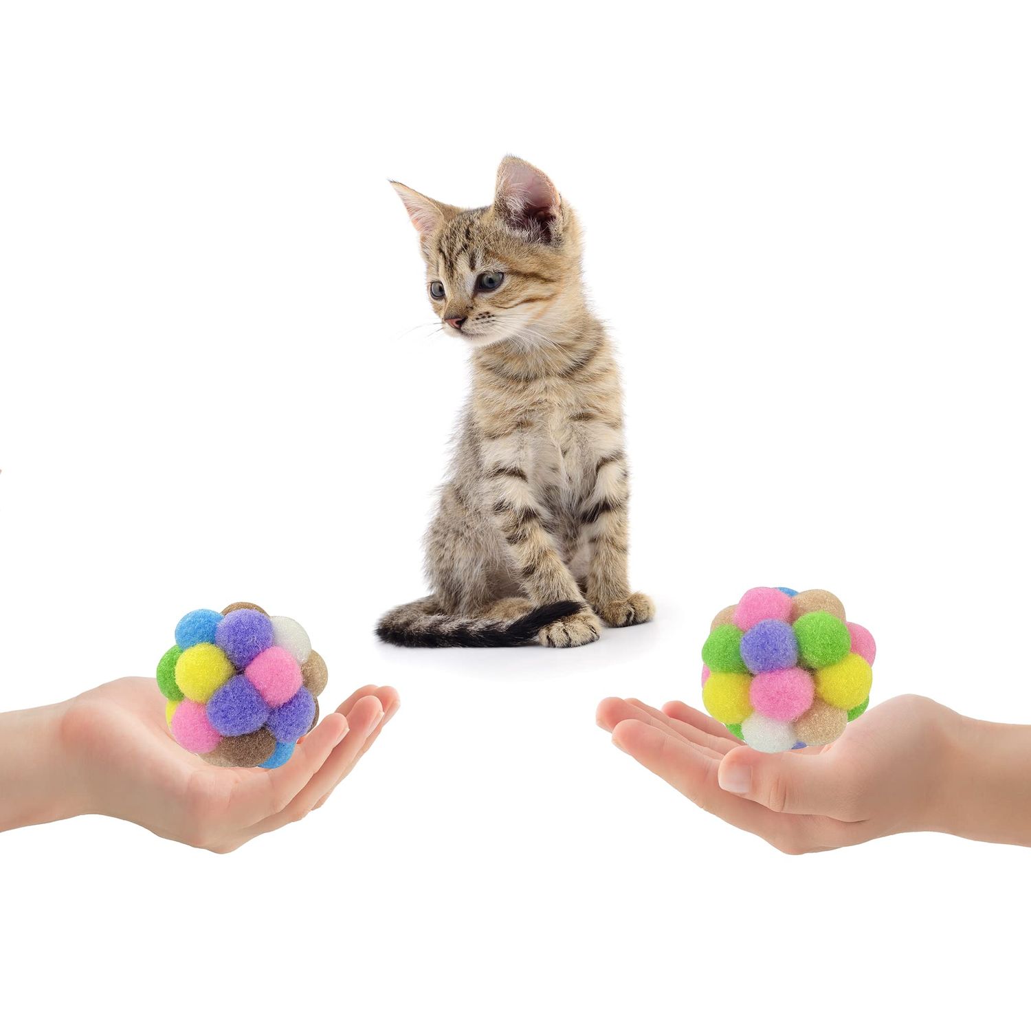 AQSXO 2 Inches Cat Toy Balls with Bell, Colorful Soft Fuzzy Balls, Cat Toys for Indoor 12 Pieces.