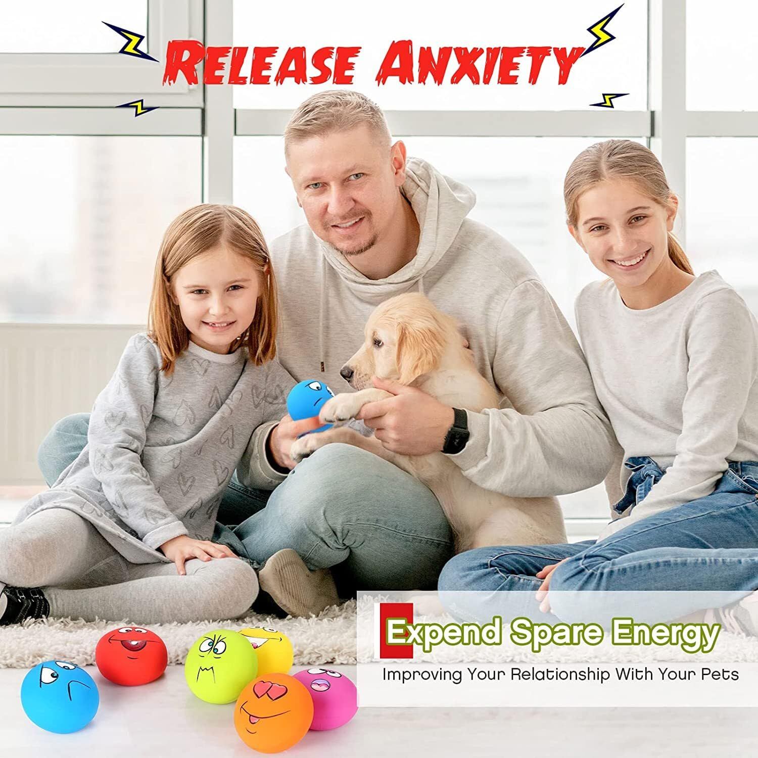 Fridially Squeaky Dog Toys Latex Rubber Soft Dog Squeaky Toys Squeaky Chewing Teething Fetching Dog Balls Puppy Toys Gifts for Pets Medium Small Dogs Cat 6Pcs/Set