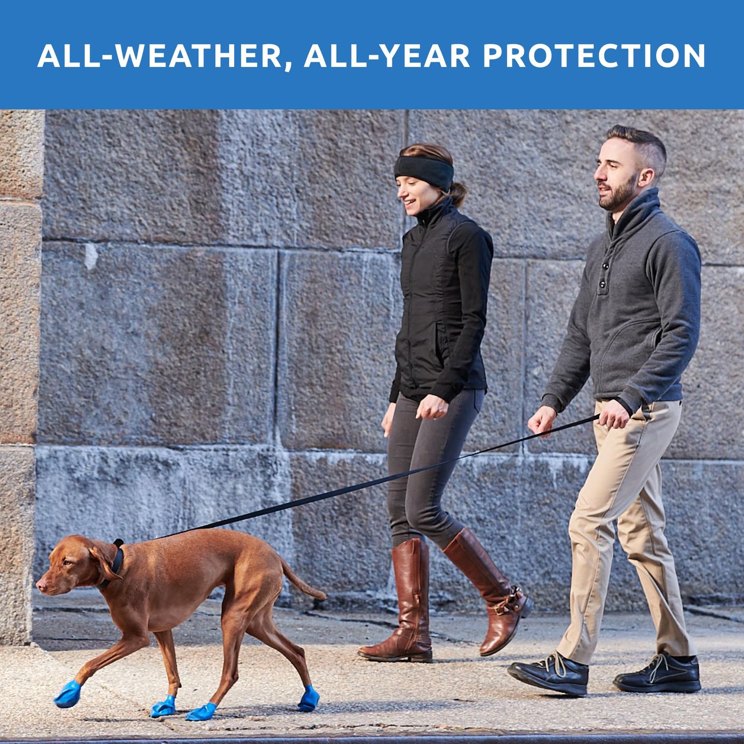PawZ Rubber Dog Boots for Paws to 3" - All-Weather Dog Booties for Hot Pavement, Sand, Snow, Mud, and Rain - Anti Slip Dog Socks - M, Blue