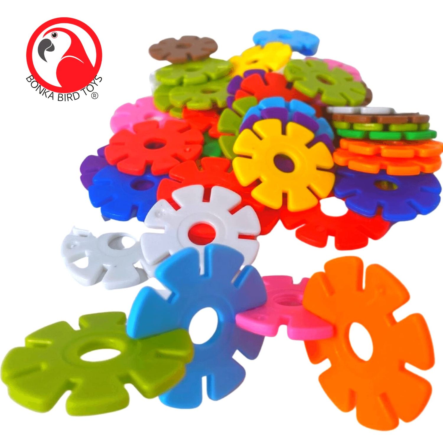 Bonka Bird Toys 3839 Round Snowflakes Bird Toys, Pack 50, 1" Diameter