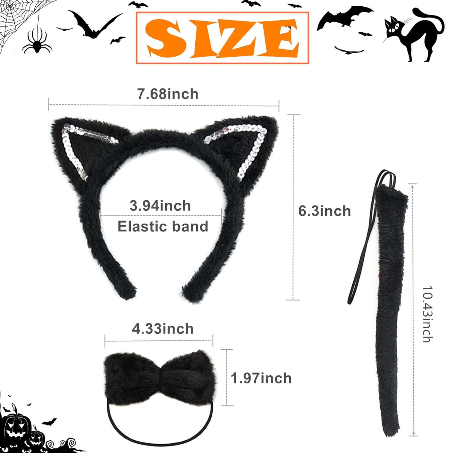 BEBAOVO Black Cat Costume Set - Cat Headband Bowtie Cat Tail Accessories for Halloween Animal Cat Cosplay Birthday Dress Up