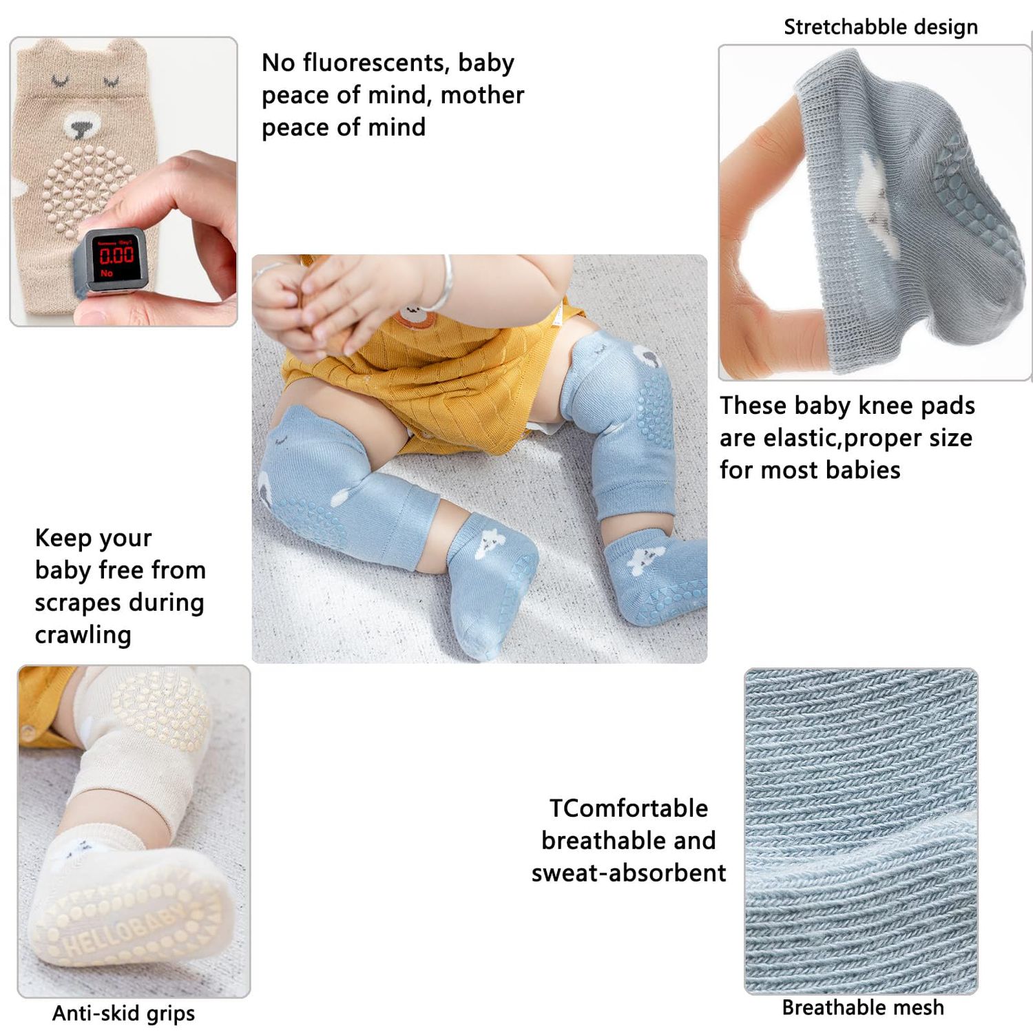 ISANPAN Unisex Baby Crawling Anti-Slip Knee Pads and Socks,Save Baby Knee and Ankle (Color B, 6-12 Months)