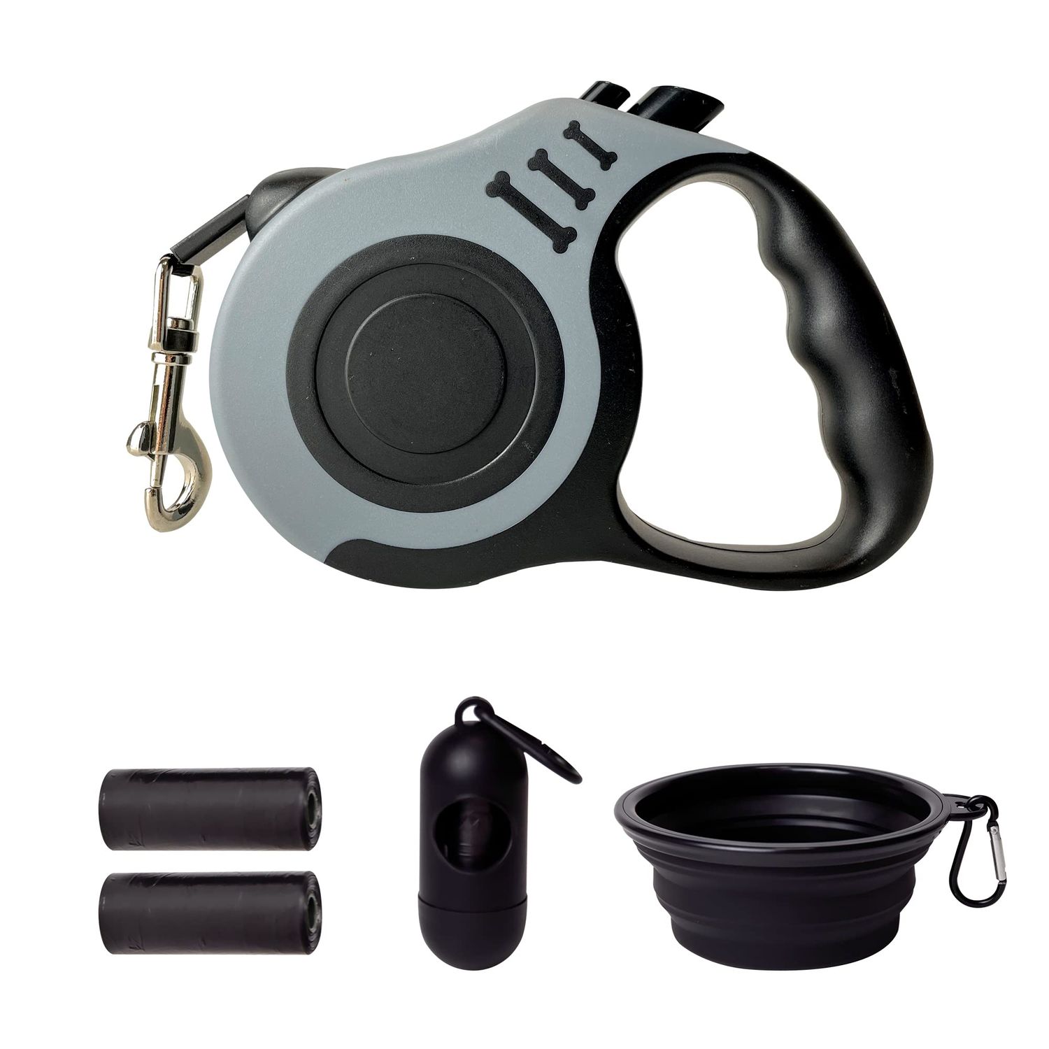 LIEVUIKEN Retractable Dog Leash Automatic Telescopic Tractor Dog Tape, Pet Tape 10/16 FT Durable and Convenient, with Folding Bowl, Dispenser, Rubbish Bags, Suitable for Small and Medium Dogs