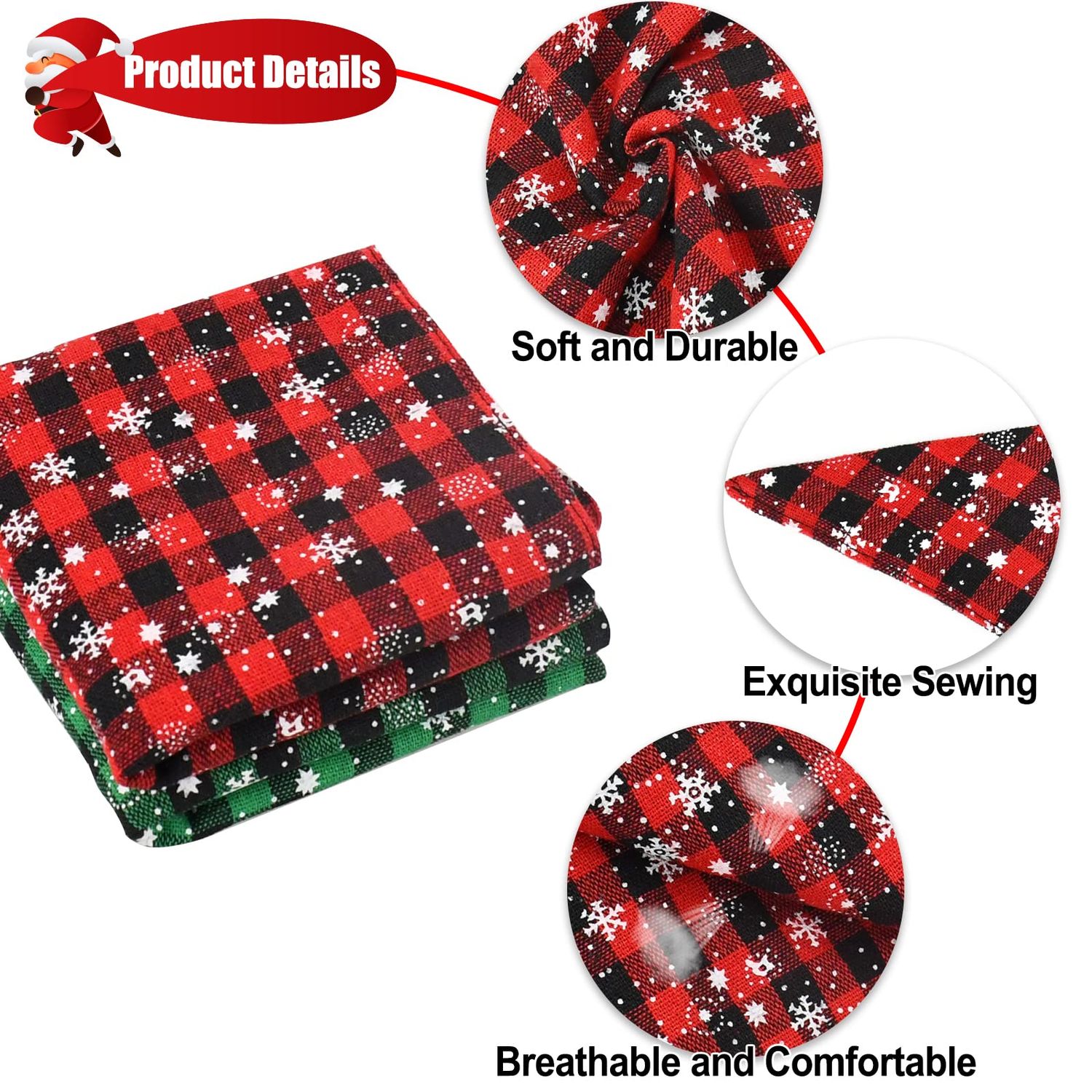 Malier 2 Pack Dog Bandana Christmas Classic Plaid Snowflake Pet Scarf Triangle Bibs Kerchief Set Pet Costume Accessories Decoration for Small Medium Large Dogs Cats Pets (Large, Green + Red)