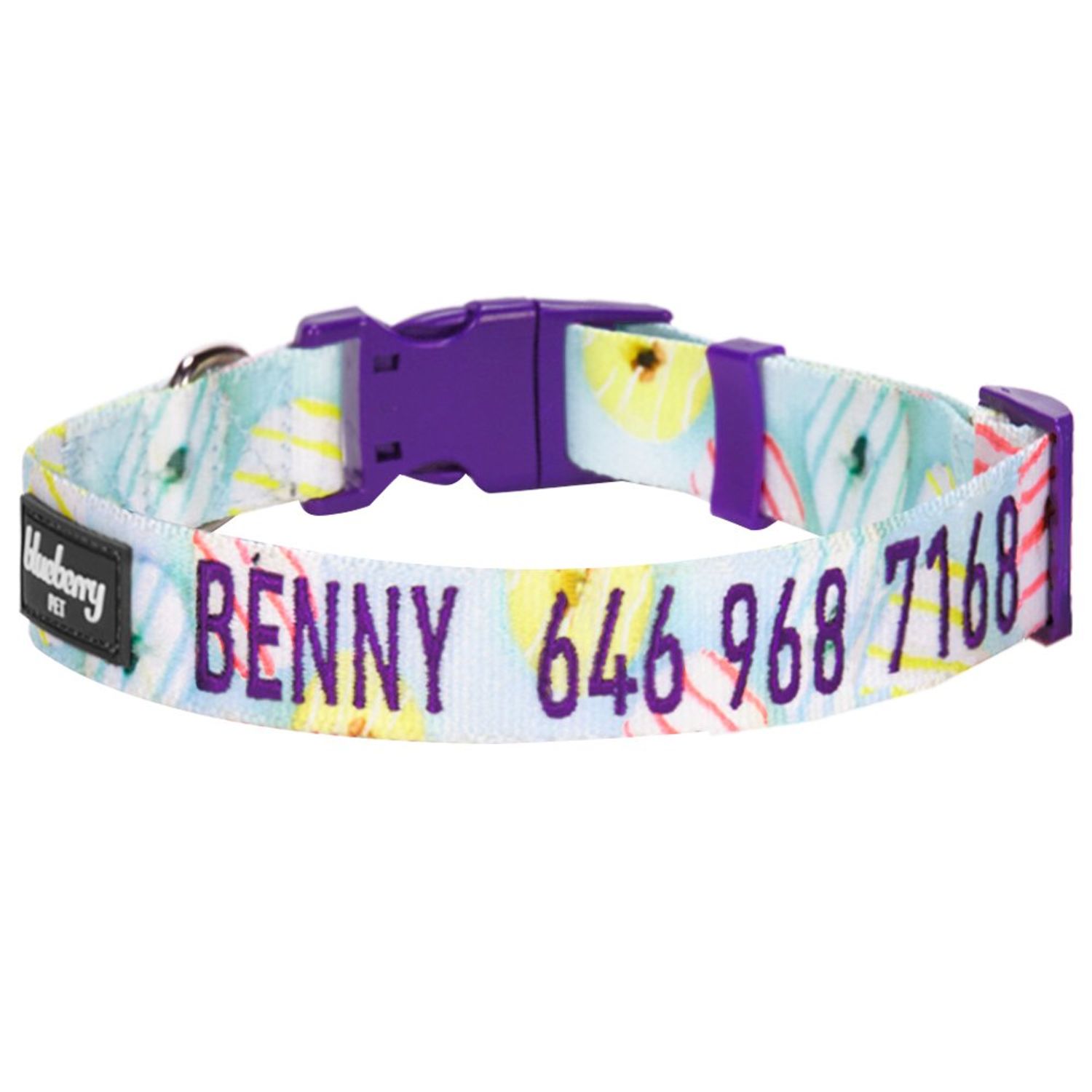Blueberry Pet Personalized Dog Collars - Donuts Medium Collar with Custom Embroidered Dog Name Tags Personalized, Adjustable Dog Collar with Name and Phone Number, Eco-Friendly Buckle