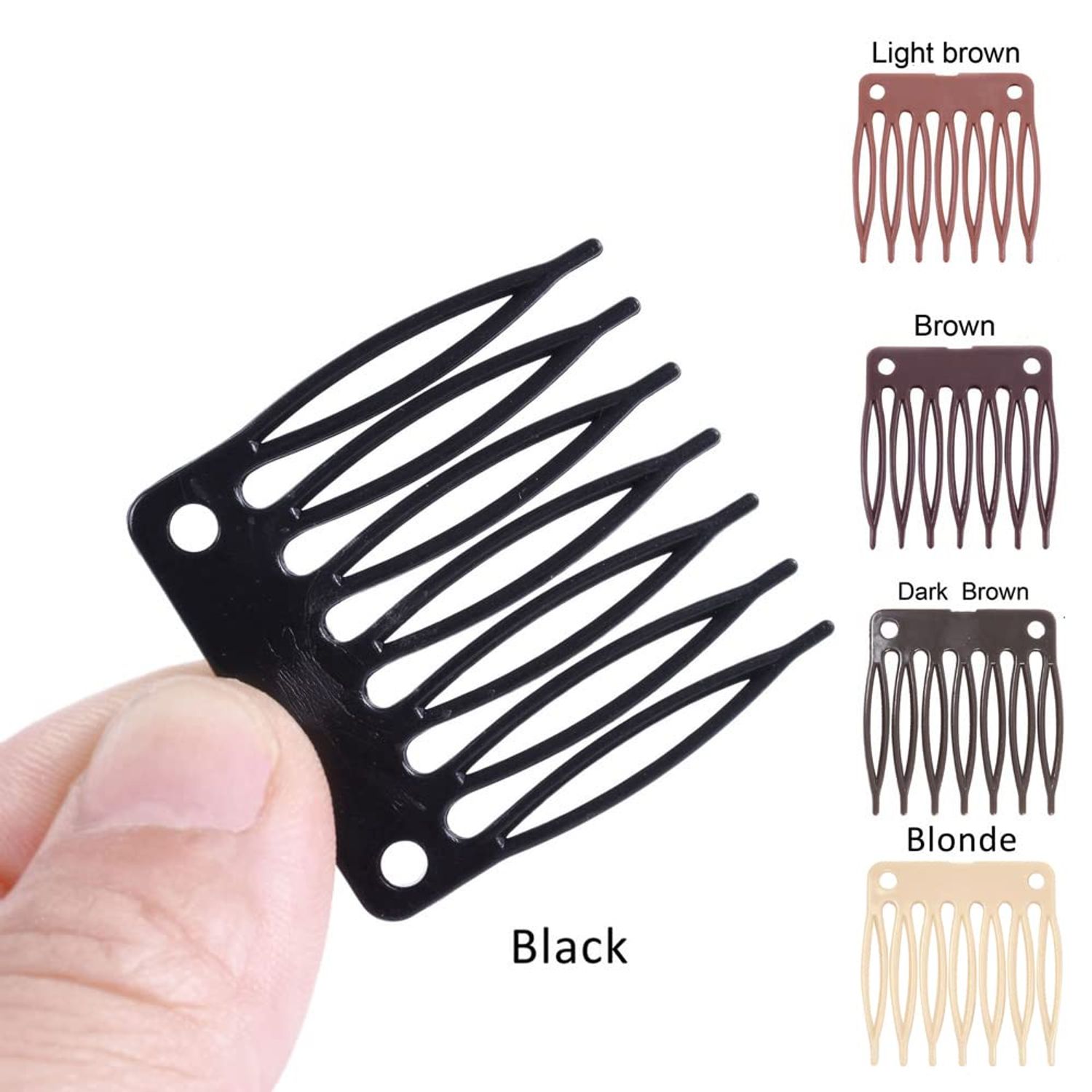50pcs/Lot Hair Combs Wig Plastic Combs and Clips for Wig Cap Wig Combs for Making Wigs 7-teeth Hair Clips (Black)