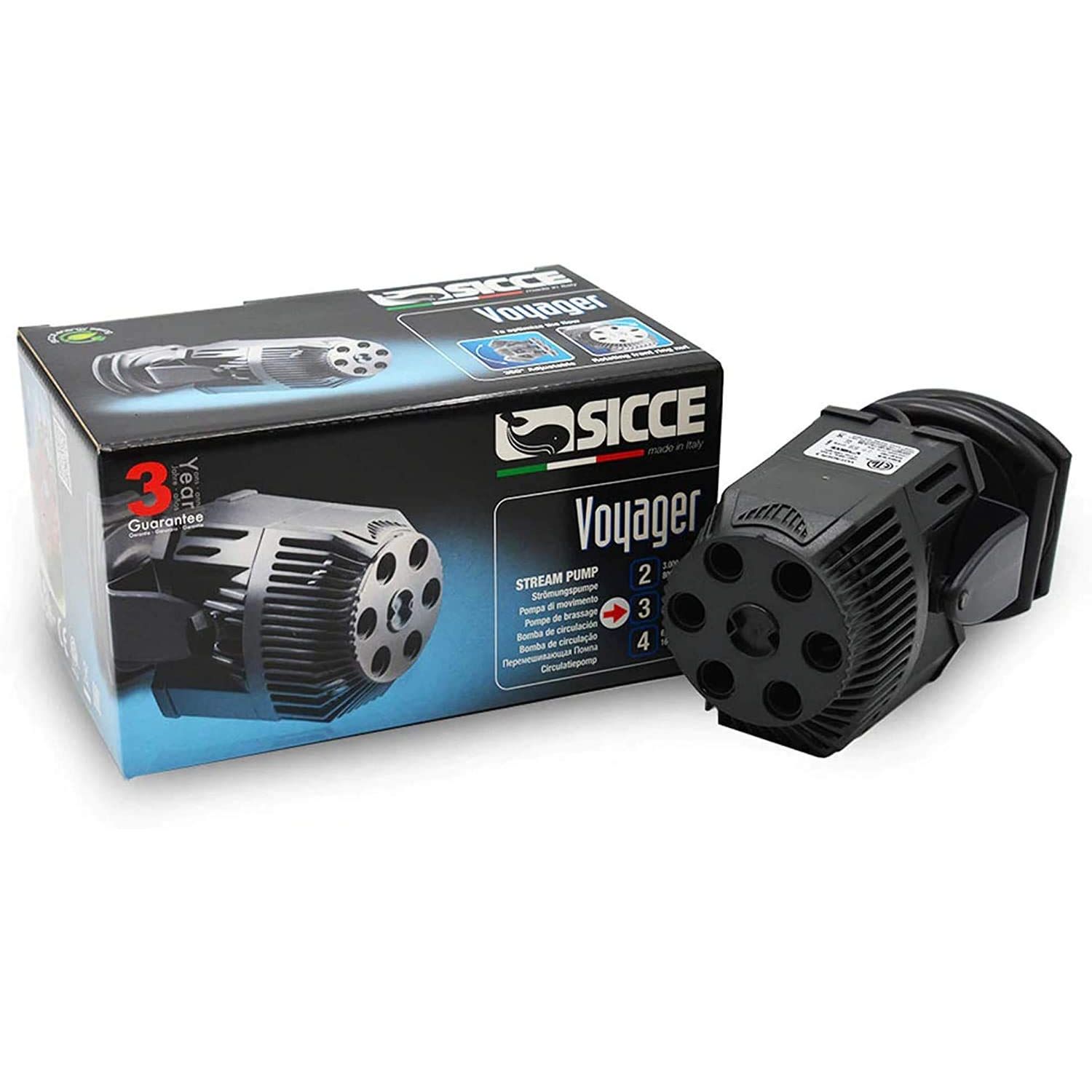 SICCE Voyager 3 Wave Maker Flow Pump 1200 GPH | 360°Adjustable Quiet Submersible Magnetic Powerhead for Saltwater & Freshwater Tanks, Quiet Aquarium Water Circulation Pump 25 to 125 Gallons