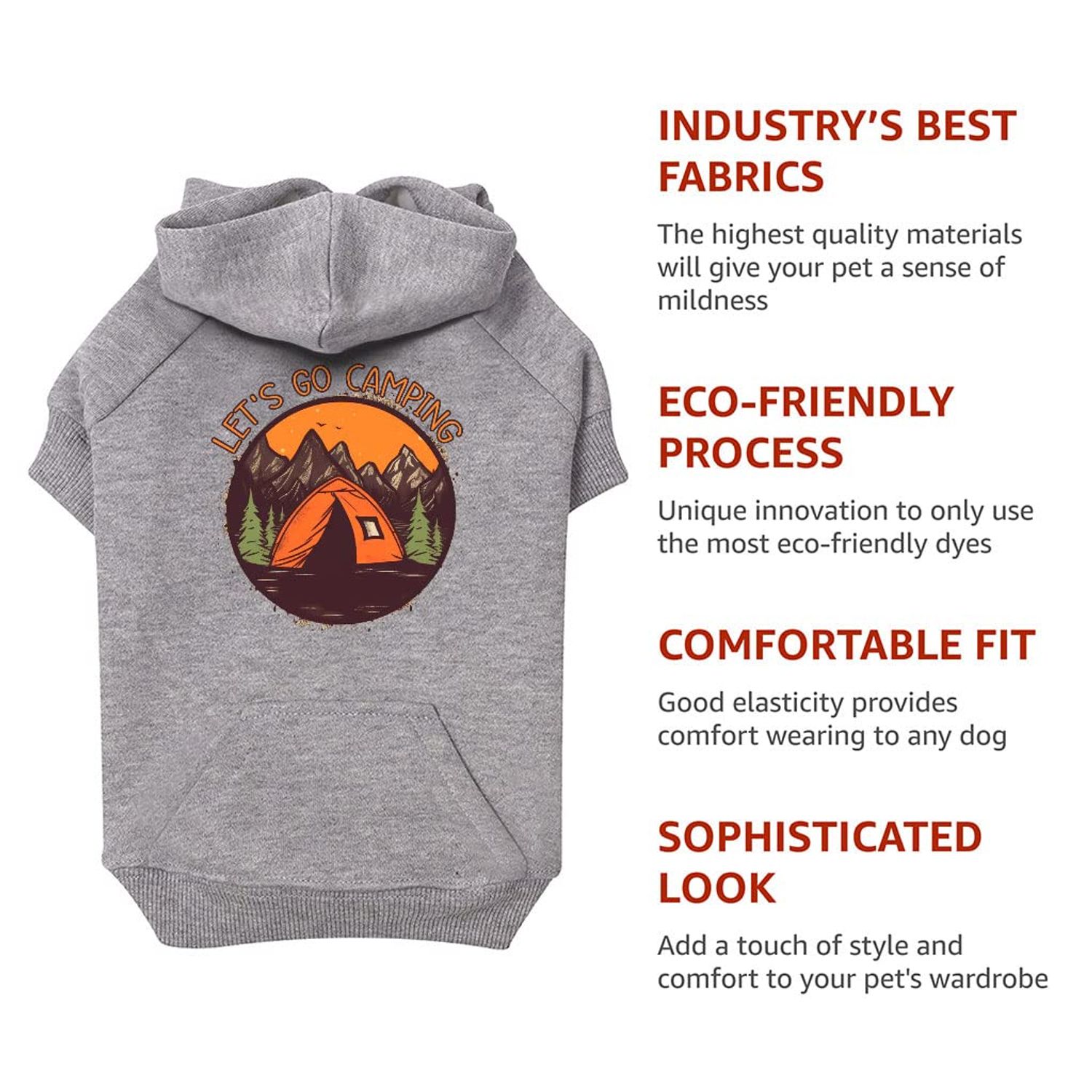 Let's Go Camping Dog Hoodie with Pocket - Tent Dog Coat - Camping Dog Clothing - Gray, S