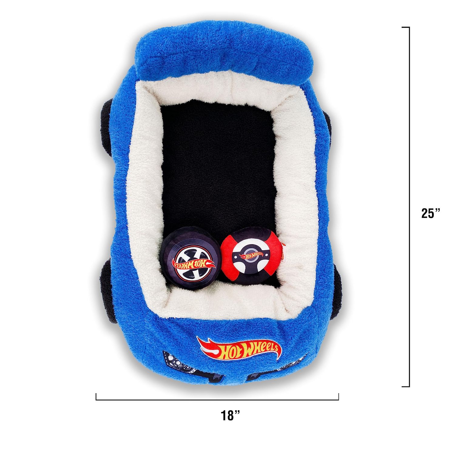 Megatoys Hot Wheels Plush Car Pet Bed- Themed Blue Plush Pet Bed for Dogs and Cats – Comfortable Pet Bed with Toy Steering Wheel and Tire, Car Design