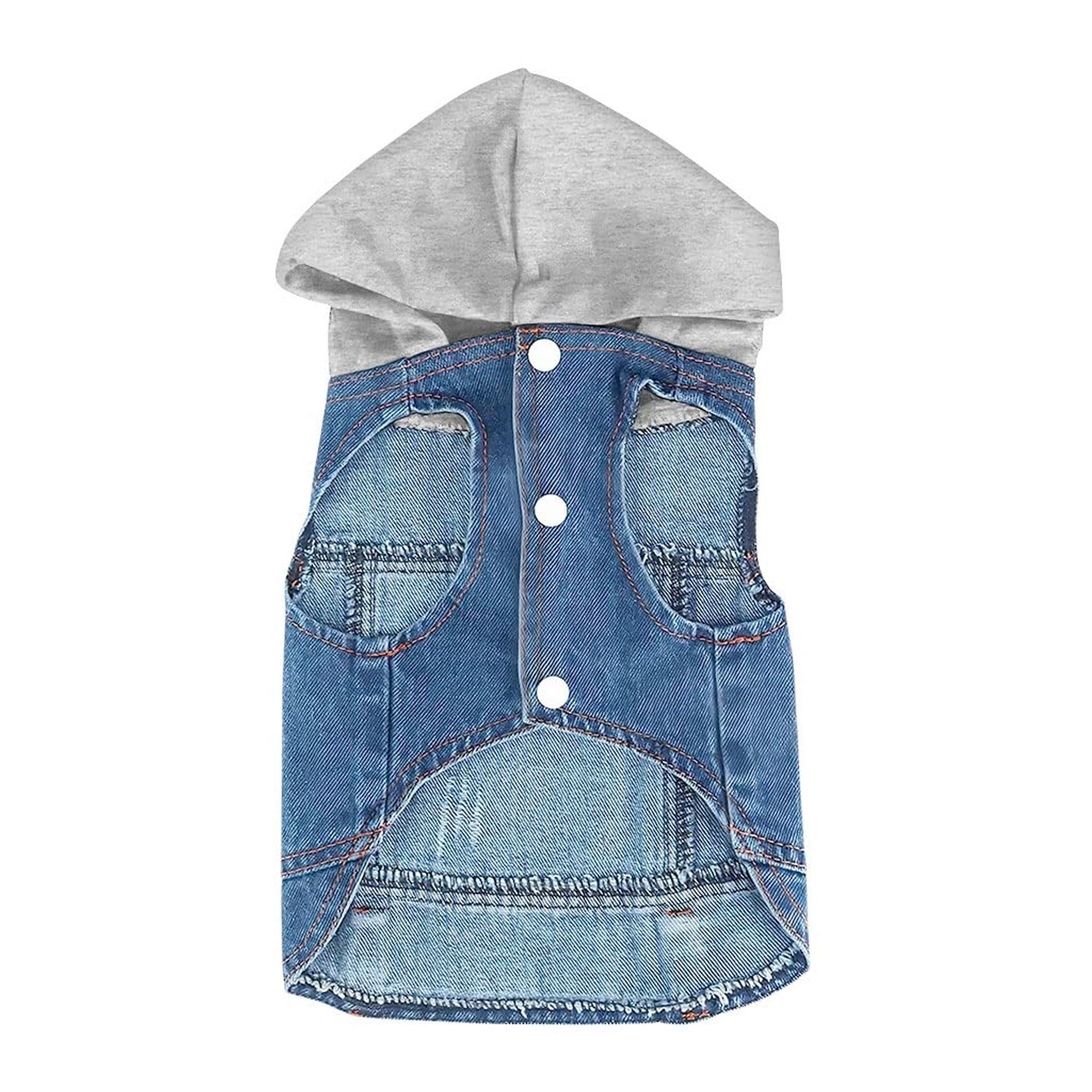Let's Go Camping Dog Denim Jacket - Tent Dog Denim Coat - Camping Dog Clothing - XL