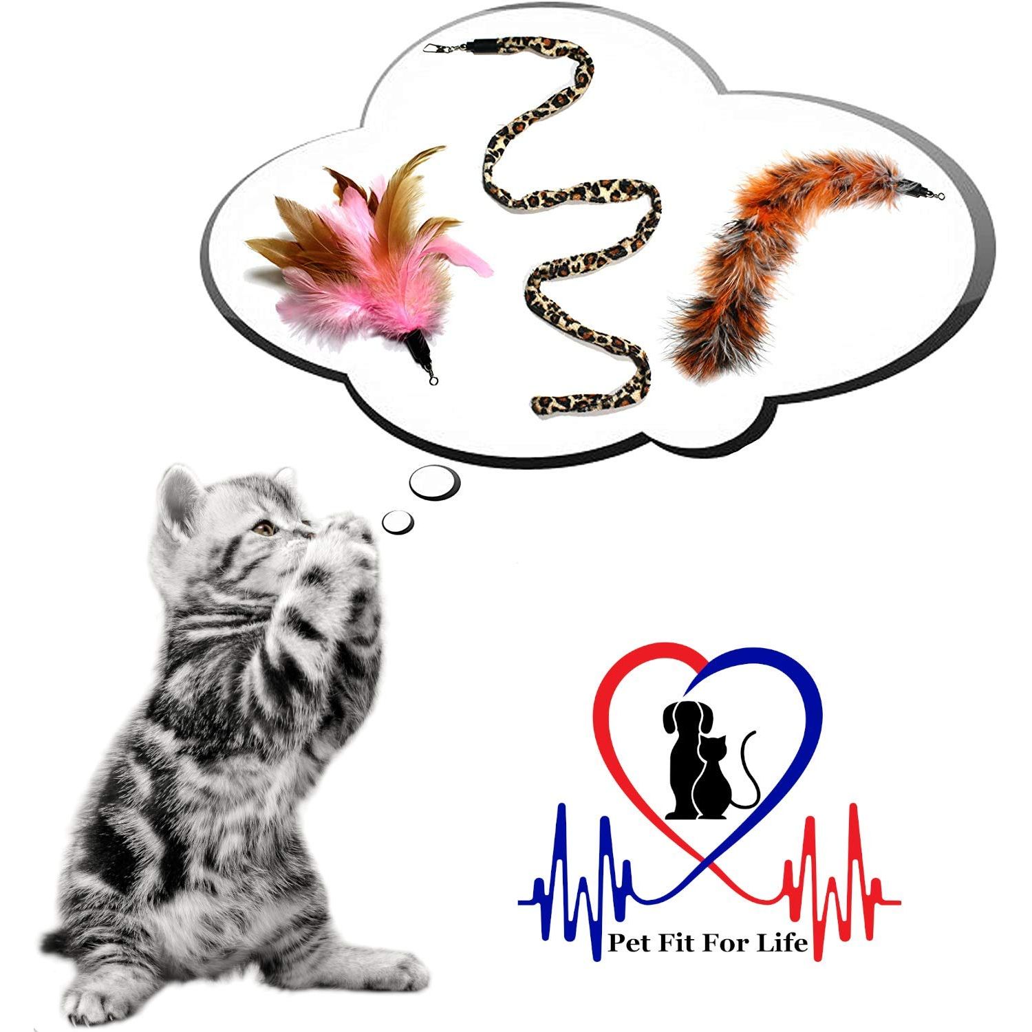 Pet Fit For Life 3 Piece Dual Rod Feather Teaser and Exerciser with a Slithering Snake for Cat and Kitten - Cat Toy Interactive Cat Wand…