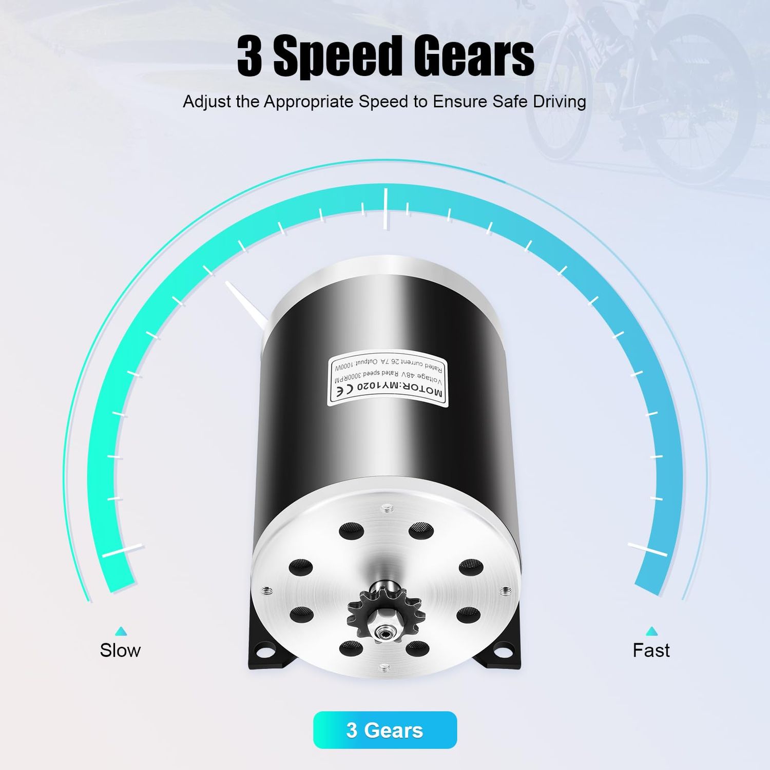 1000W 48V Brush Electric Bicycle Motor, Brush Motor Kit with Controller 3 Speed Gears E-Bike Cycling for EVO Scooters Gokarts Motorized Bicycle Beach E-Bike