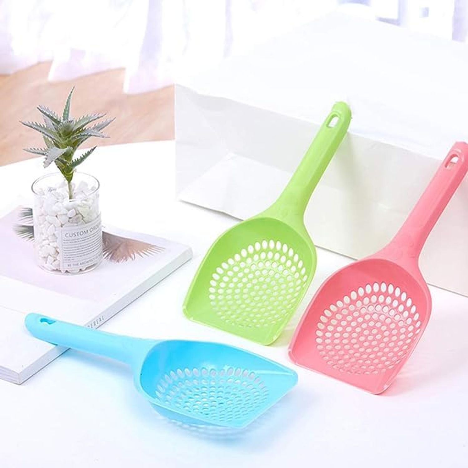 Jowxsx Pink Plastic Cat Litter Scoop Pet Care Sand Waste Scooper Shovel Hollow Cleaning Tool Pet Supplies Easy to Clean Cat Litter Scoops