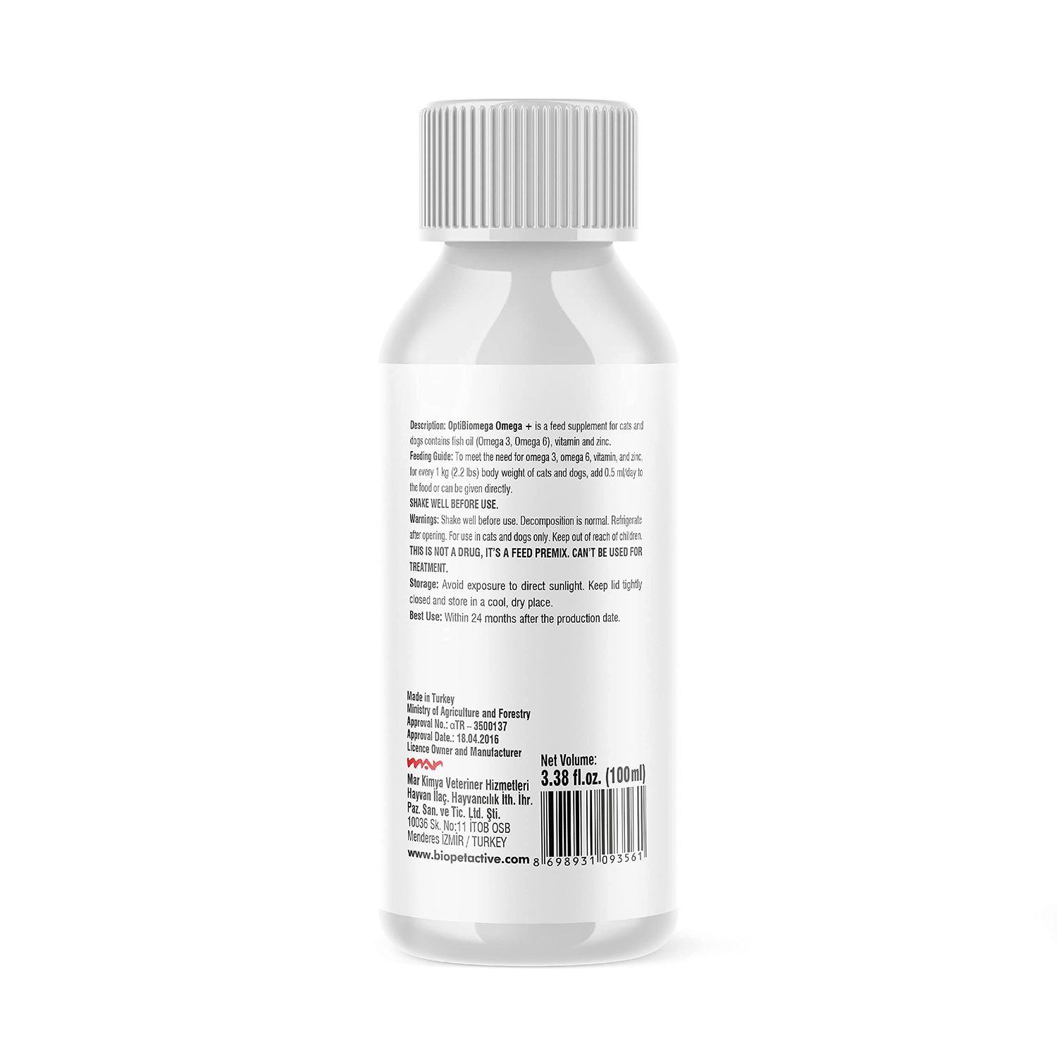 OptiBiomega Fish Oil for Dogs & Cats, Vitamins & Supplements Skin and Coat, Zinc, Omega 3 & Omega 6 Fatty Acids Support Immune Supplement, 3.38 fl oz