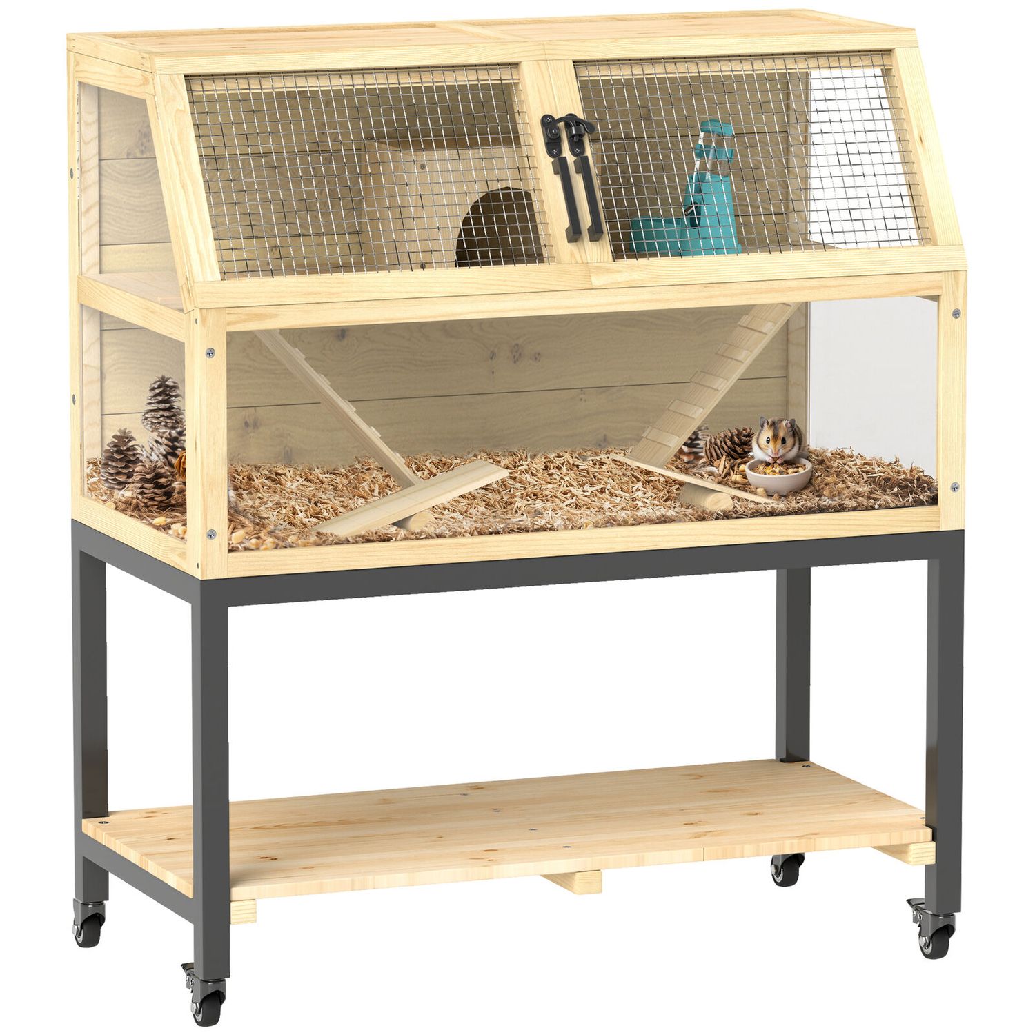 Hamster Cage on Wheels with Storage Shelf, 34"L x 17"W x 40"H