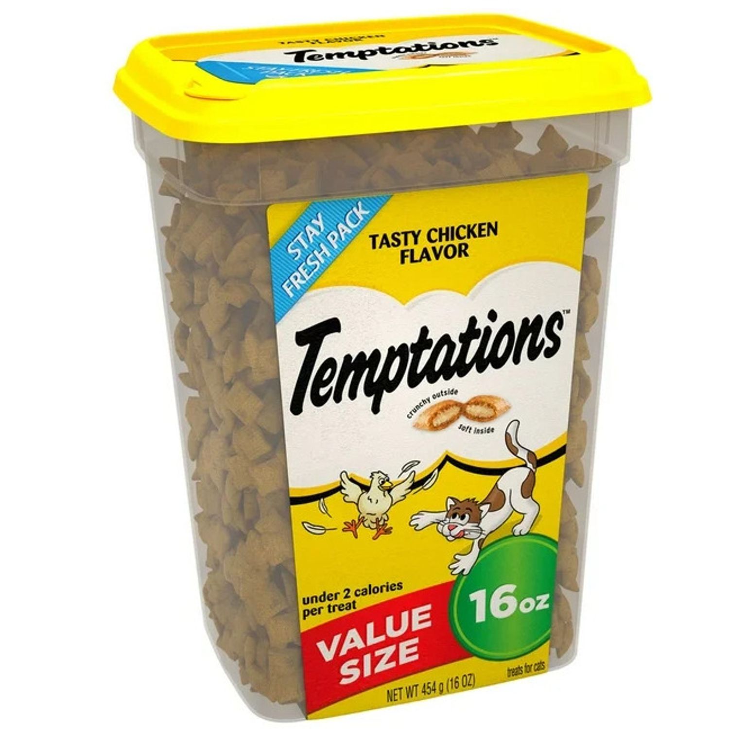 Temptations Tasty Chicken Flavor Crunchy and Soft Cat Treats, 16 oz Tub