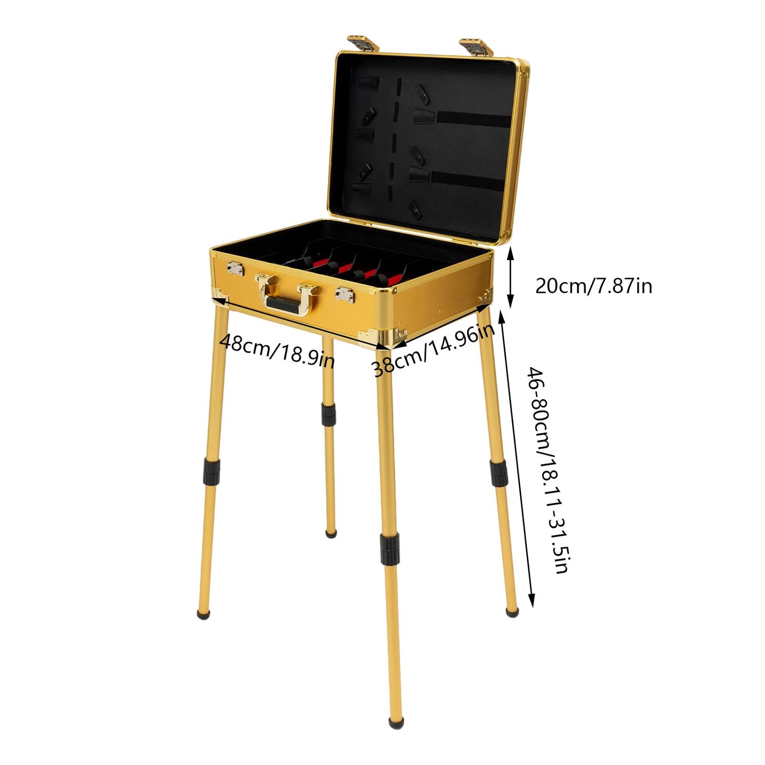 CRYBY Barber Case, Rectangular Barber Travel Carrying Case Mobile Barber Station with 4 Support Legs, Professional Hairdresser Tool Box Organizer Barber Suitcase, Adjustable Height 18.11-31.5In