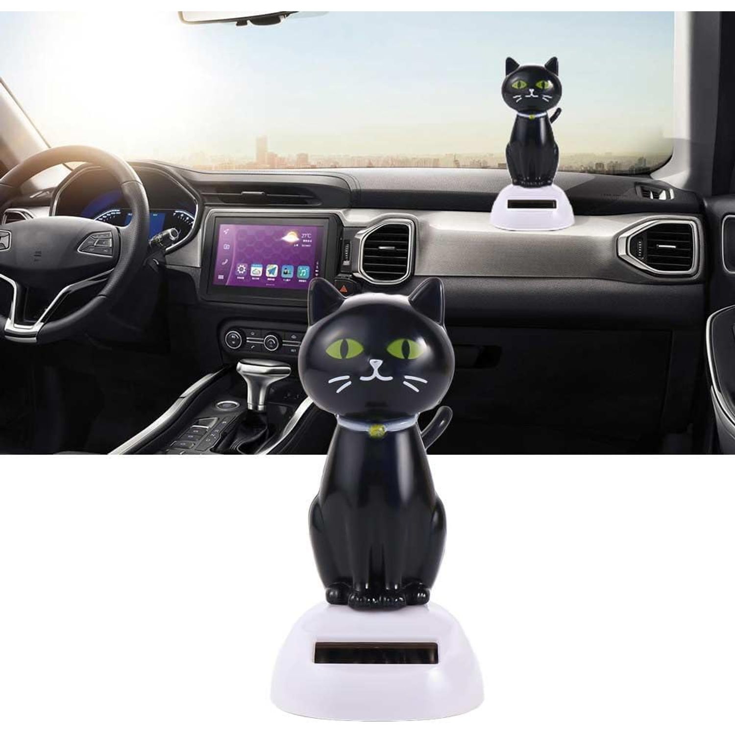 Black Solar Cat Toy Dancing Cat Figure Car Ornament,Dancing Toy Ornaments Solar Powered Car Dashboard Interior Decoration Desktop Decor Gift Window Party Car Desk Home，Learning and Education