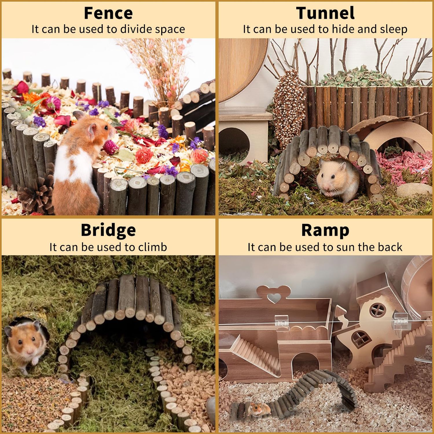 Hamiledyi Hamster Bridge Wood Hamster Climbing Ladder Rat Ladder Bridge Small Animals Cage Accessories for Dwarf Syrian Hamster Mice Gerbils Sugar Glider Rat (21.7×3.5IN)