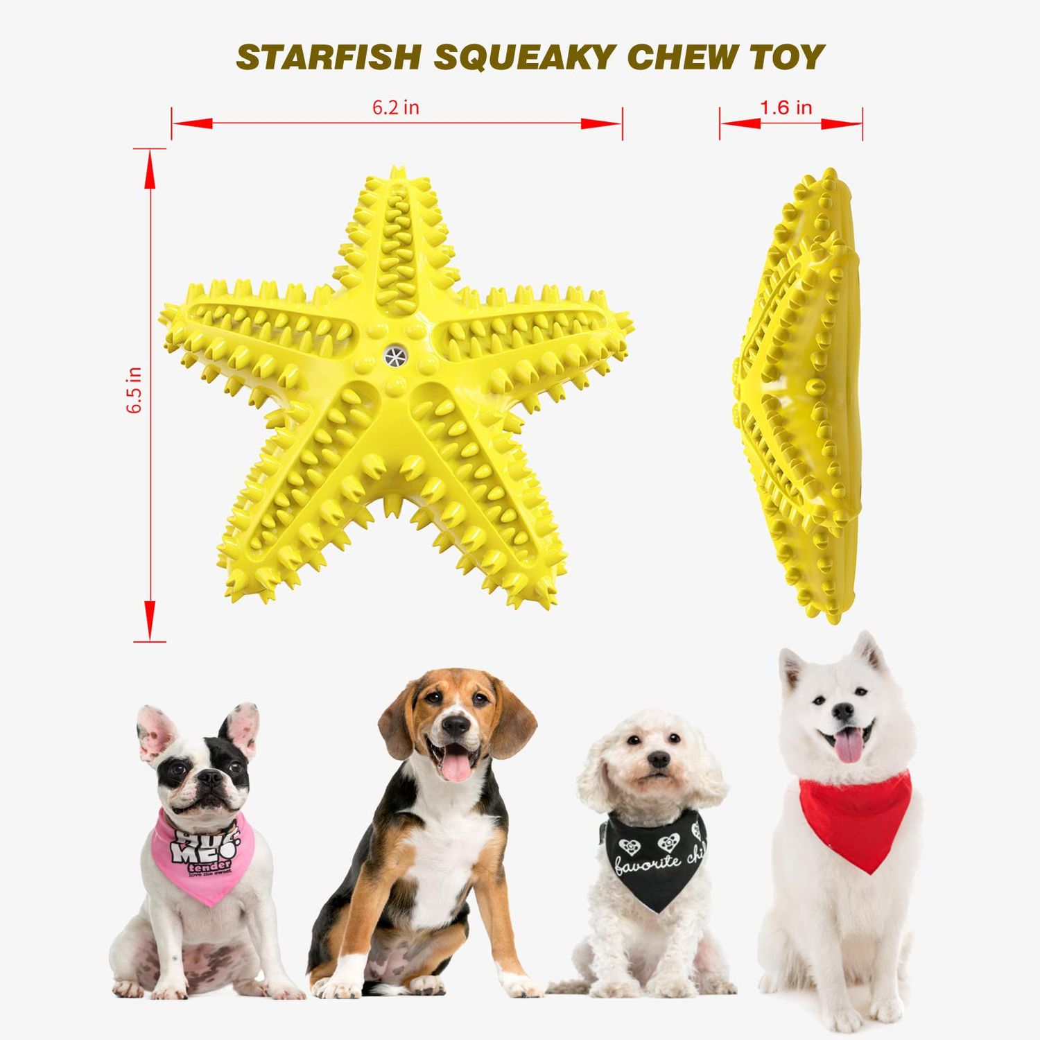IDOLPET Dog Chew Toys Squeaky Dog Toys Dog Water Floating Toys Starfish Natural Tooth Brush Teeth Cleaning Toy for Small Medium Dog Yellow