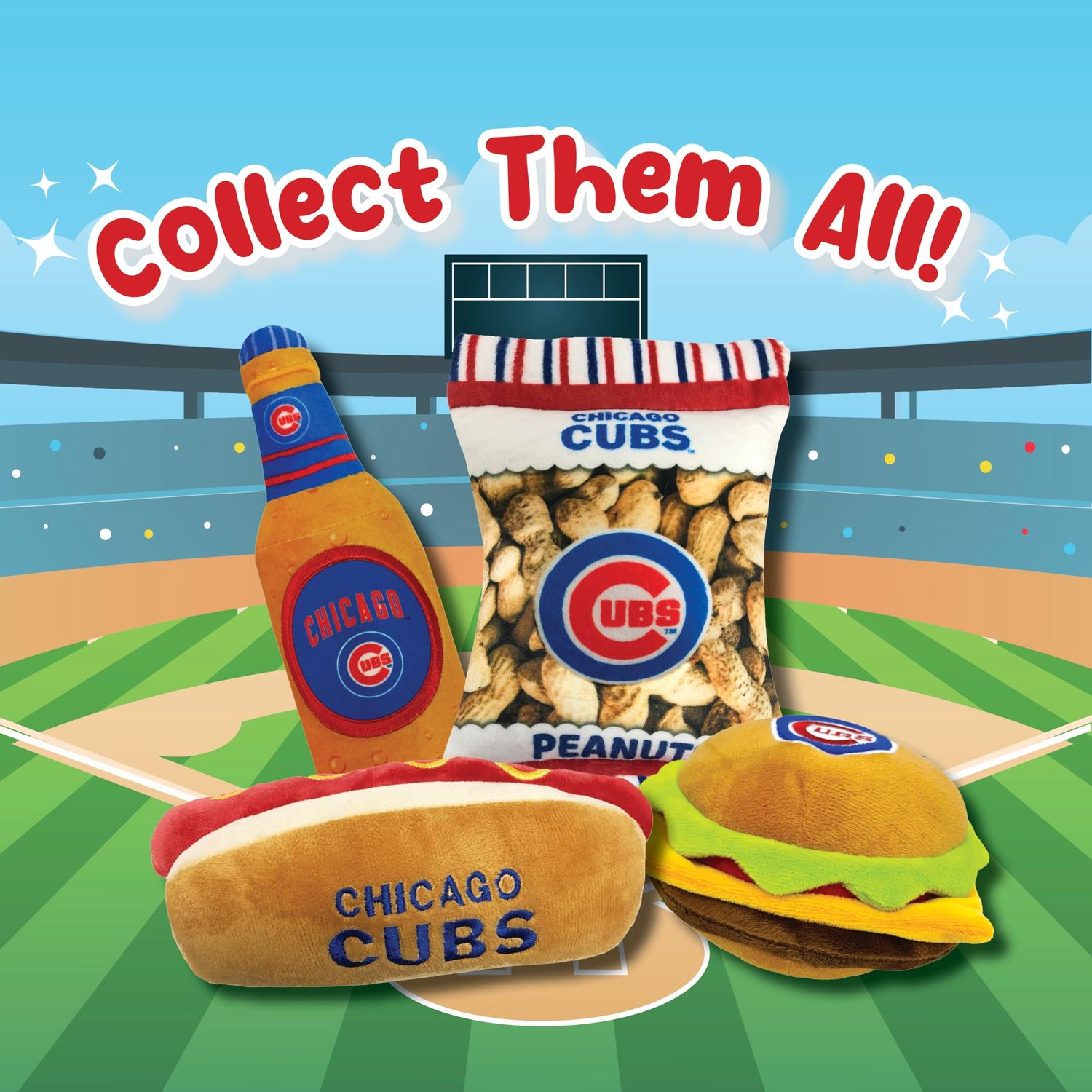 Pets First MLB Chicago Cubs Stadium Beer Bottle Plush Dog Toy-Cutest Plush Toy for Dogs & Cats with Inner Squeaker & Premium Embroidery of Baseball Team Name & Logo