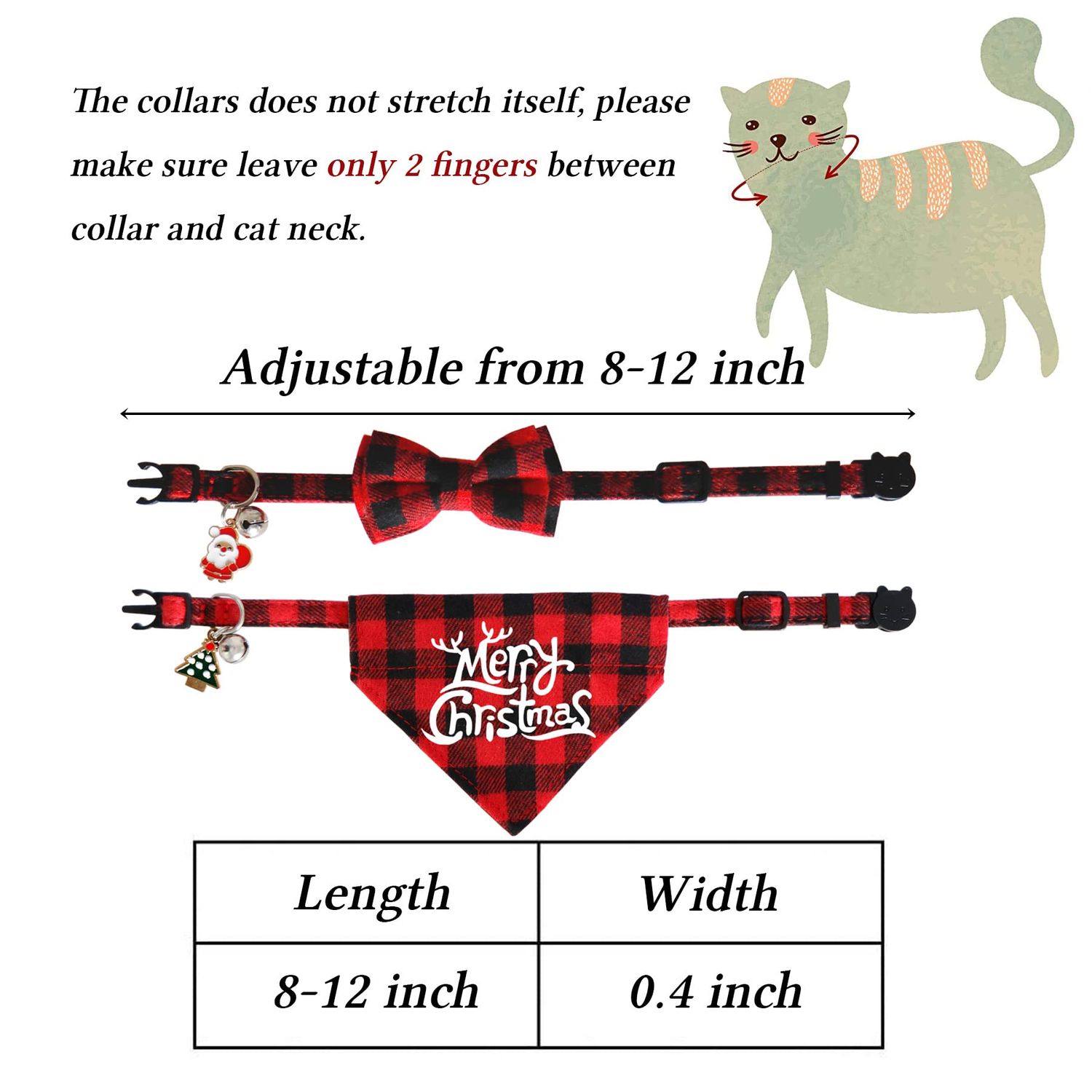 STMK 2 Pack Christmas Cat Bandana Collar with Bell, Breakaway Holiday Cat Kitten Bandana Collar with Bell Santa Christmas Tree for Christmas Cats Kittens Costume Decorations