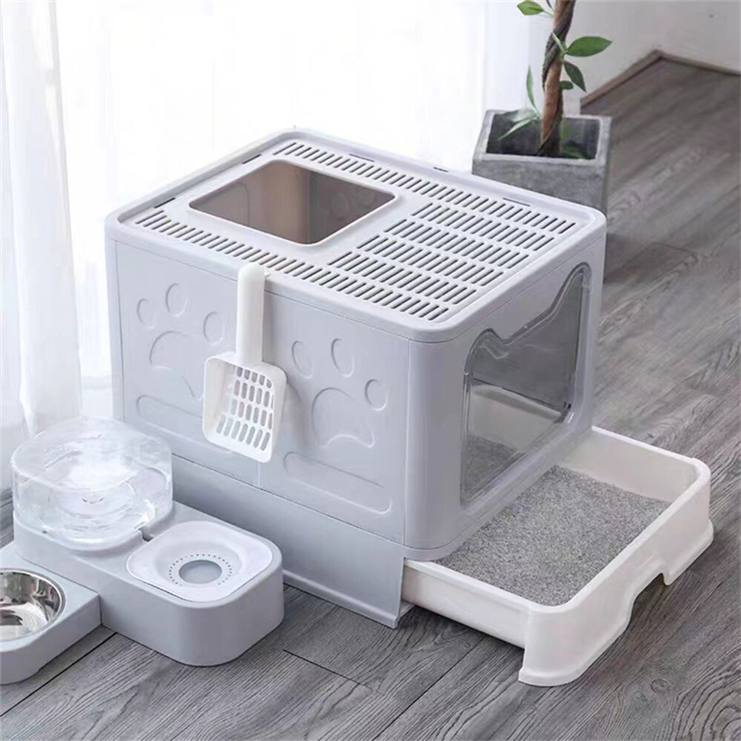 XL Foldable Cat Litter Box With Lid Enclosed Cat Potty Anti-splashing Cat Toilet