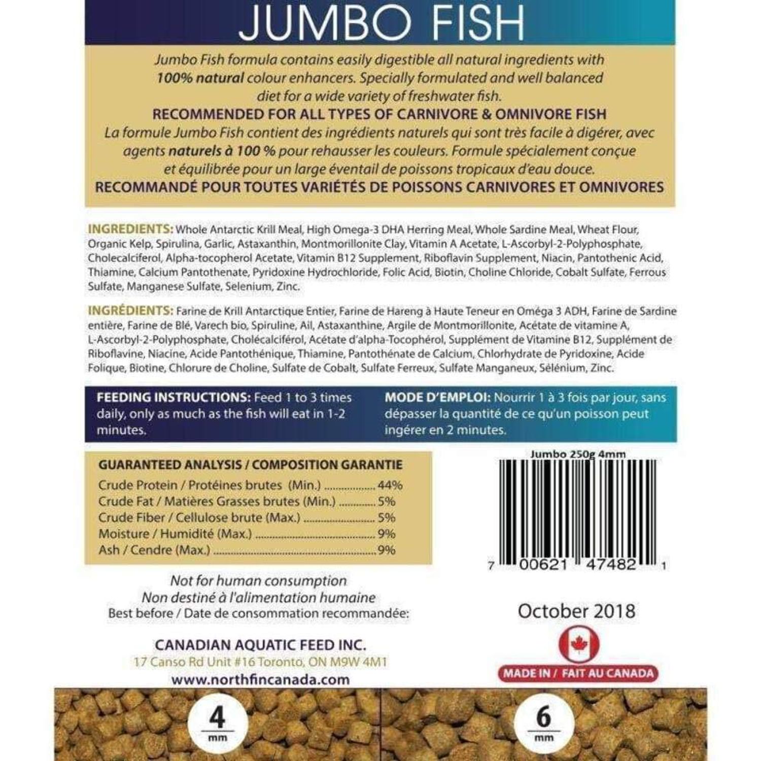 Northfin Fish Food Jumbo Formula Slow Sinking Pellets (6mm 2.5kg)