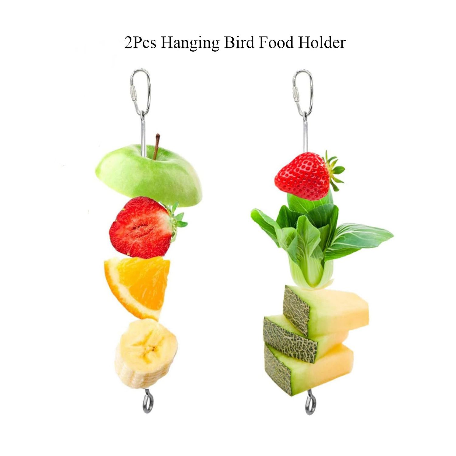 2pcs Hanging Bird Treat Skewer Parrot Fruit Feeder, 10.2 Inch Stainless Steel Bird Fruit Fork Food Holder Bird Kabob for Bird Cage Bird Feeder Foraging Toy for Parrot Parakeet Conure, LXLVOUEG