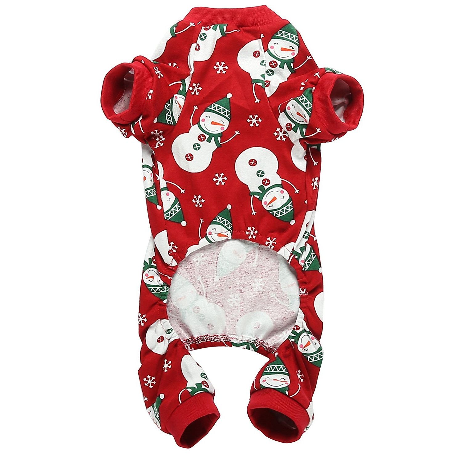 Lanyarco Cute Snowman Reindeer Pet Clothes Christmas Dog Pajamas Shirts, Red Back Length 12" Small