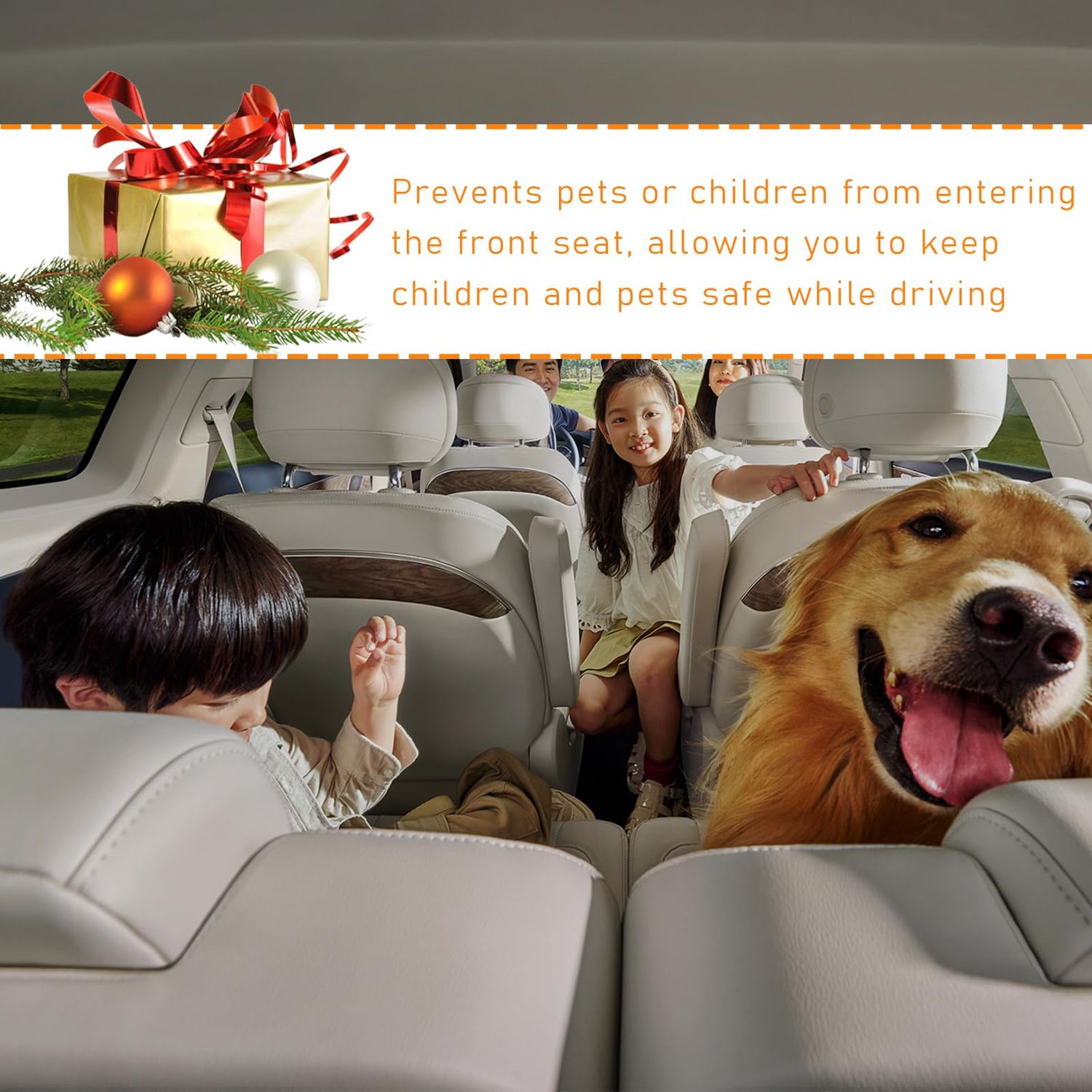 Dickno Car Mesh Organizer, 44.9''×24'' Stretchable Vehicle Pet Barrier Backseat Mesh with Adjustable Ropes and Hooks, Universal Auto Back Seat Safety Fence Divider for Pet Children