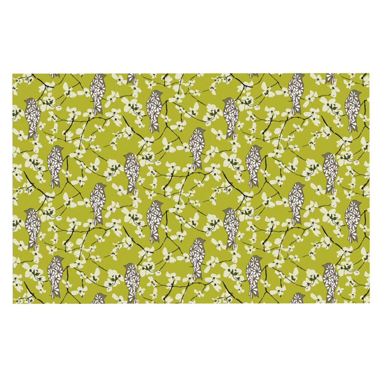 Kess InHouse Julie Hamilton Blossom Bird Feeding Mat for Pet Bowl, 24 by 15-Inch